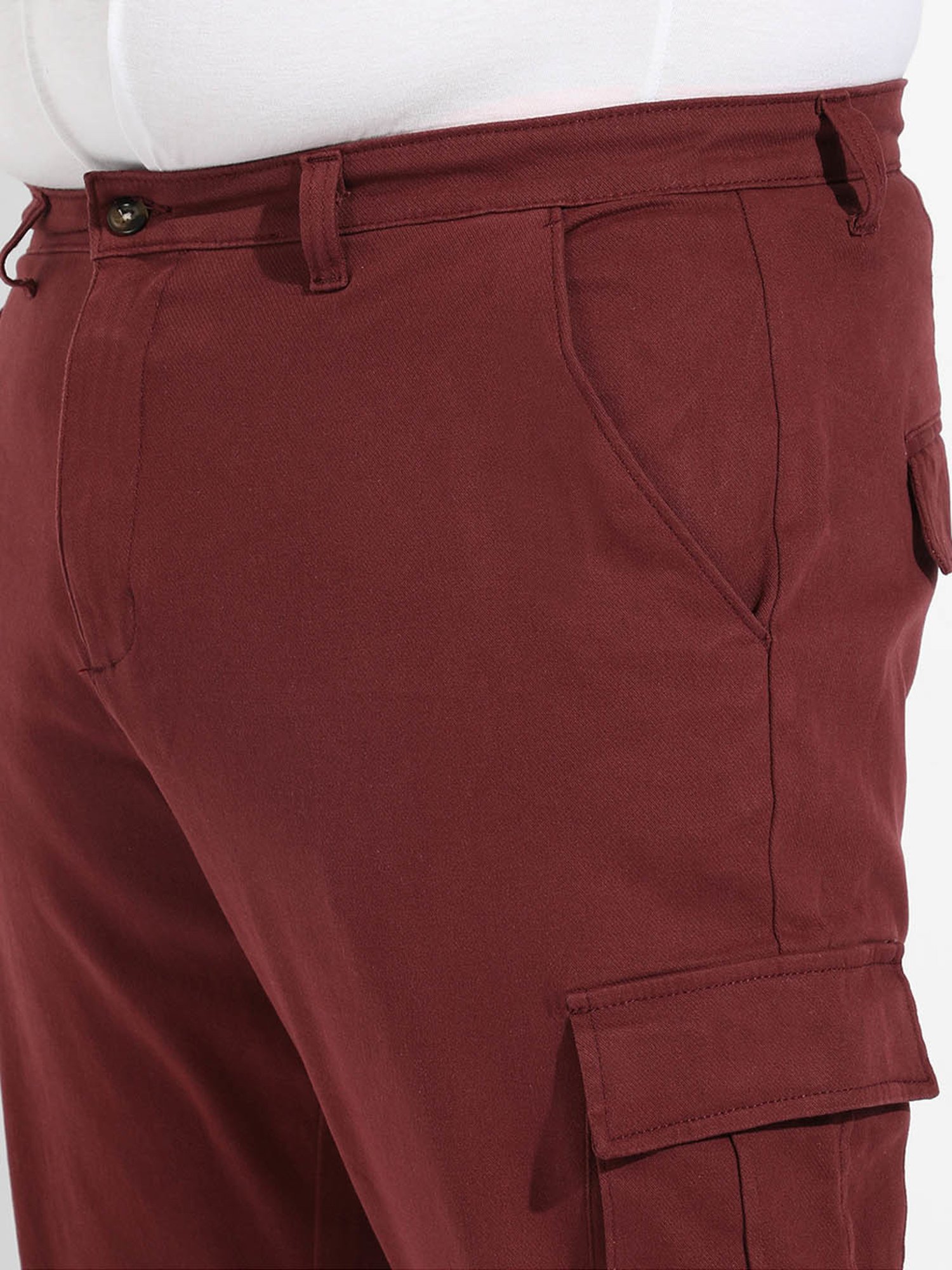 Instafab Plus Maroon Regular fit Plus Size Cargos
