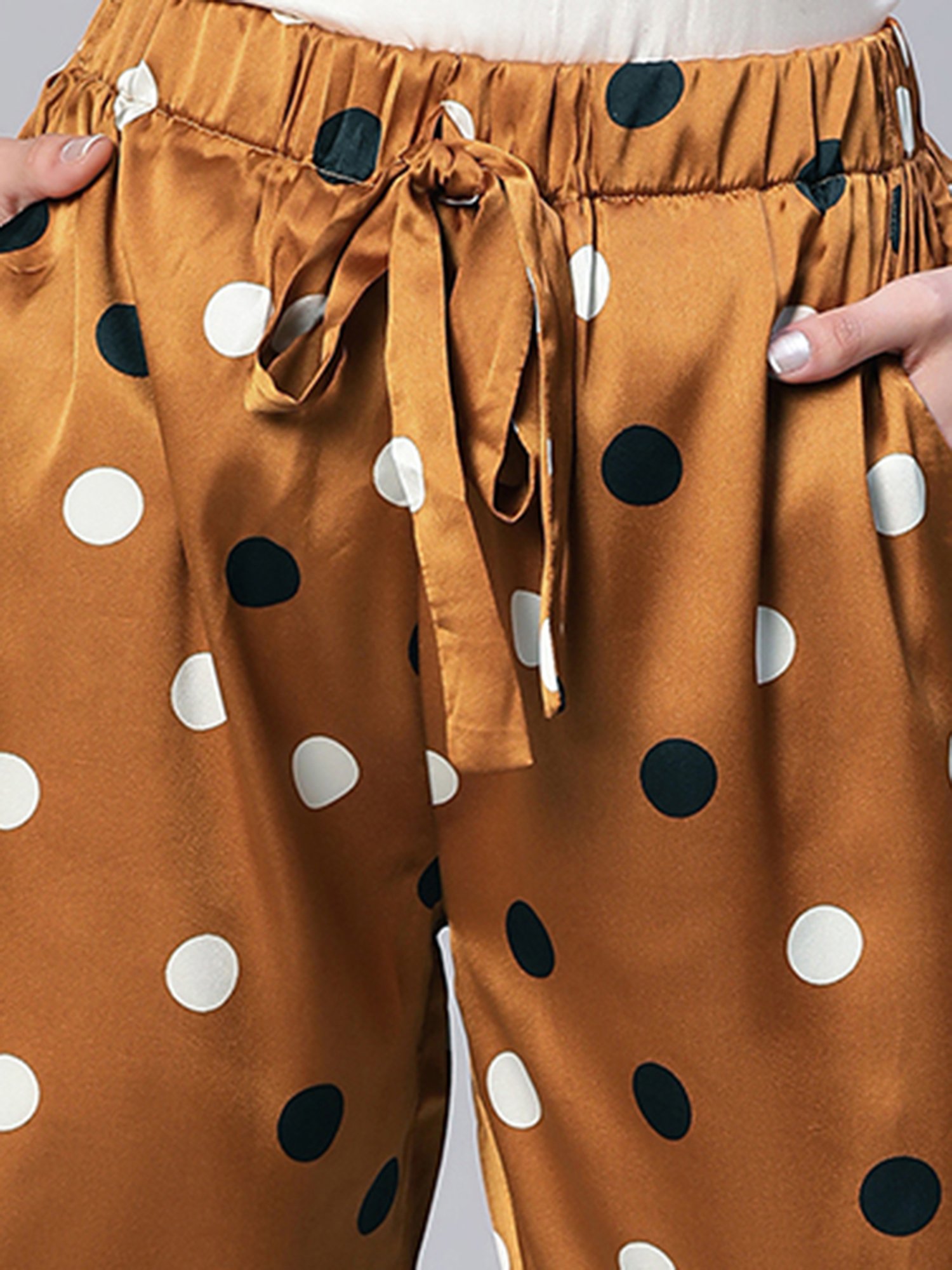 Oxolloxo Brown Satin Polka Dot Capris