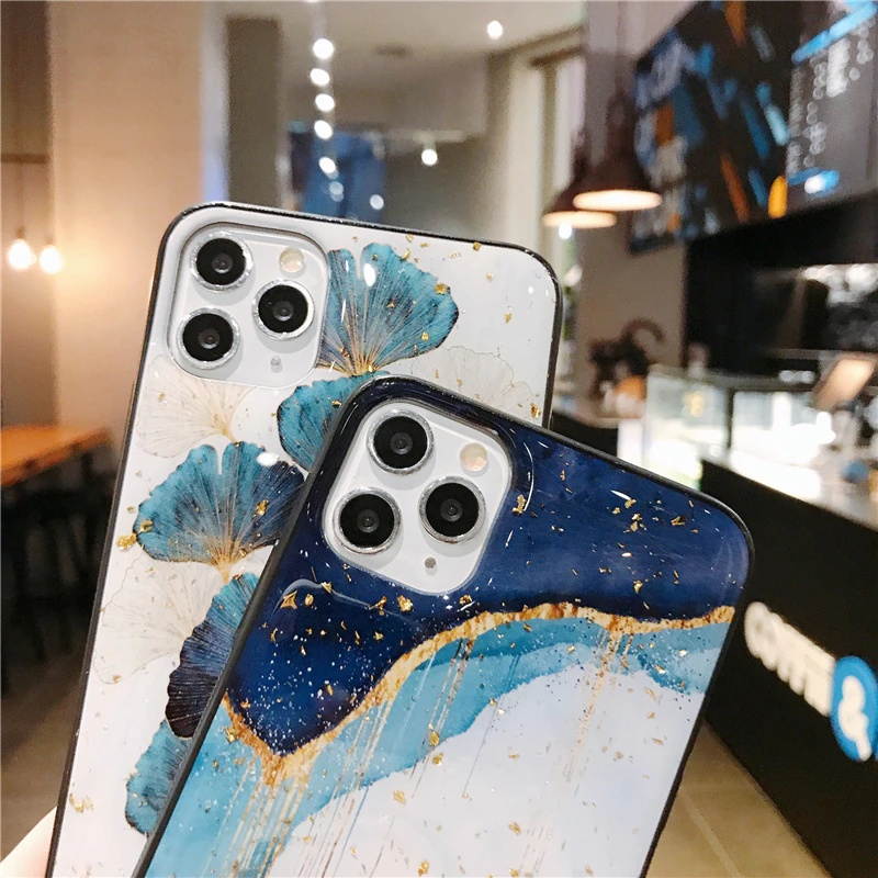 Luxury Gold Foil Silicon Case For iPhone 12 11 Pro Xs Max Mini SE Glitter Quicksand Marble Soft Cover For iPhone X XR 6 7 8 Plus