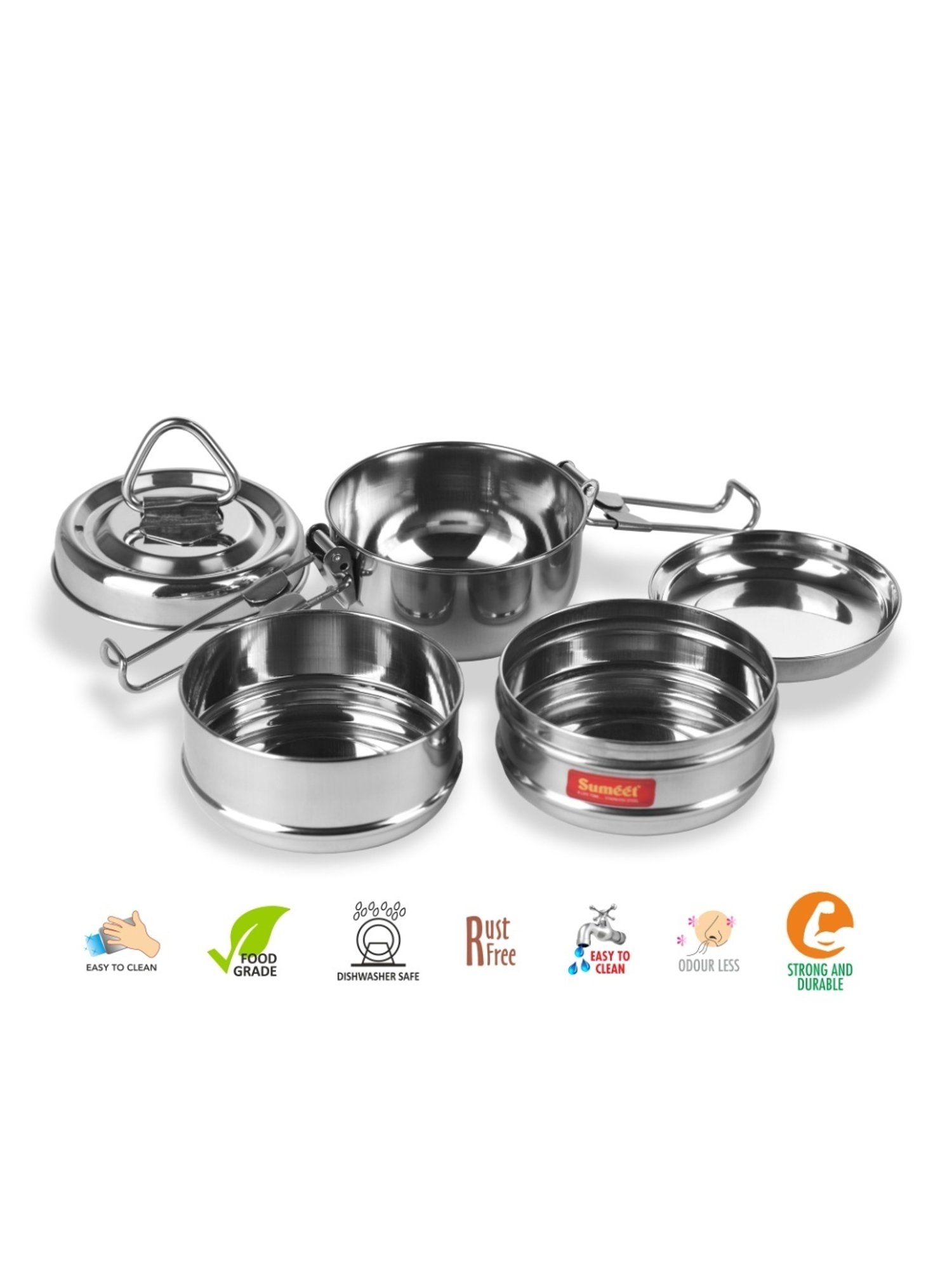 Borosil Grey Stainless Steel Lunch Box - Set of 4