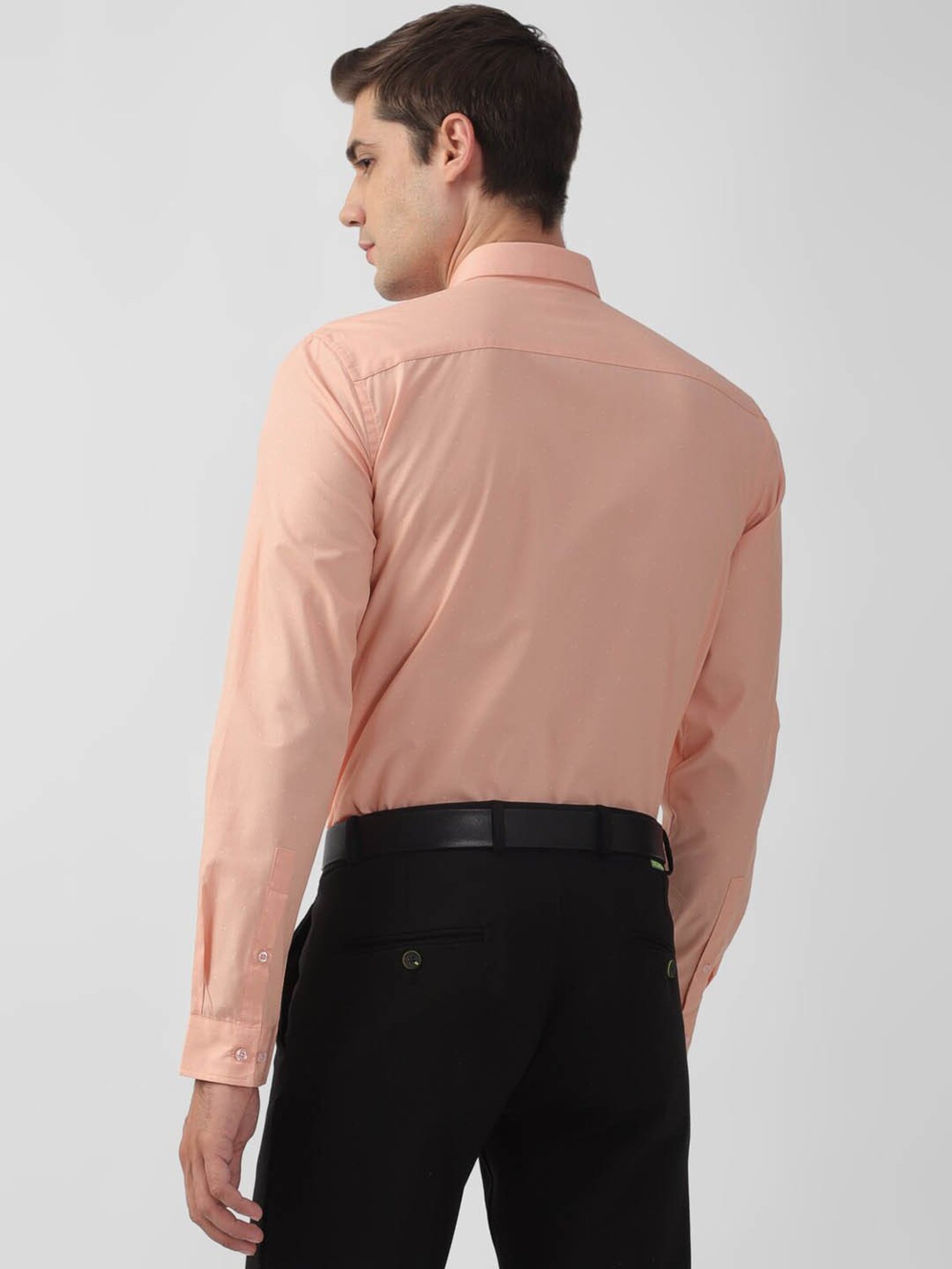 Peter England Peach Slim Fit Texture Shirt