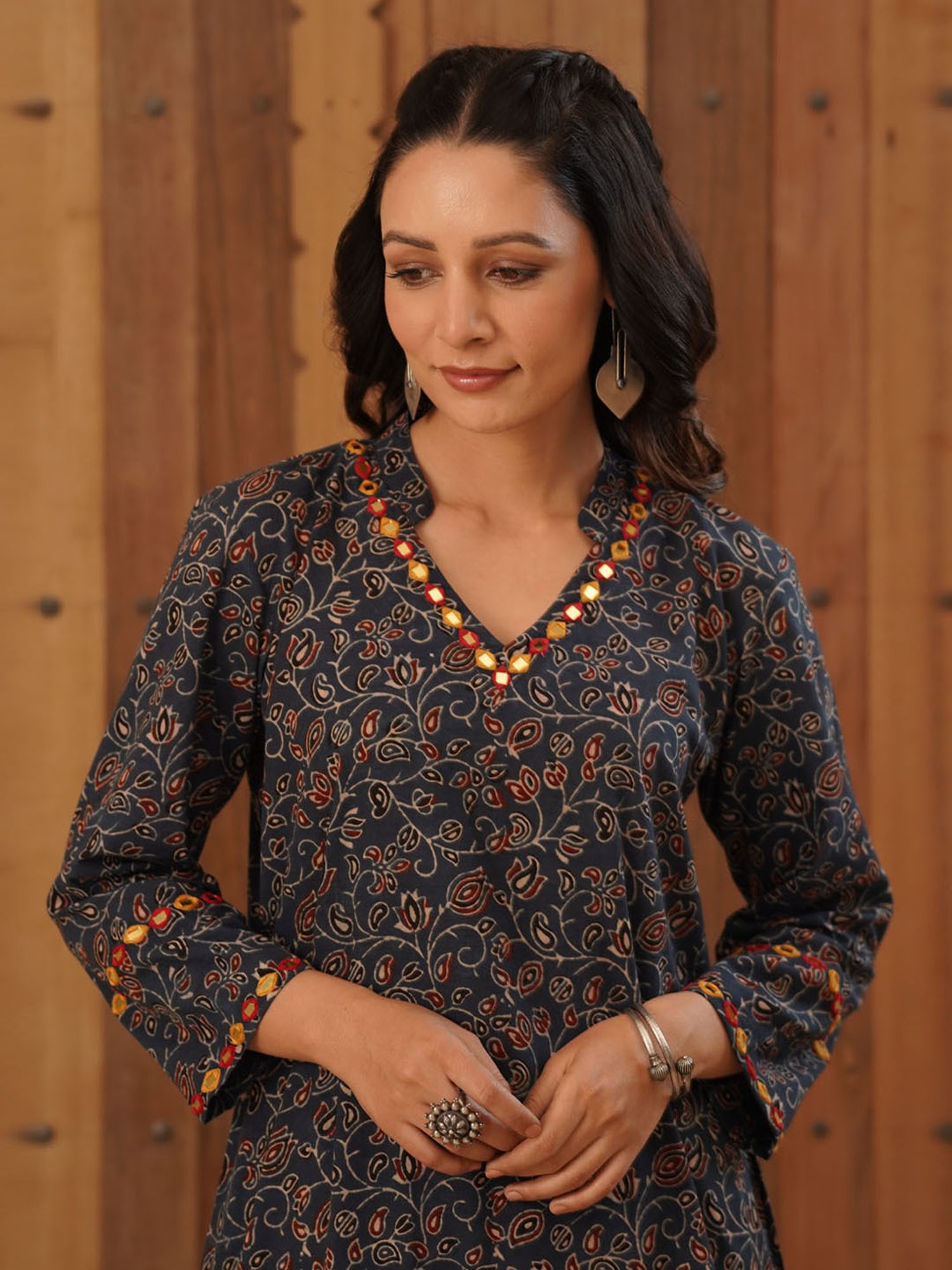 Love Chic Ajrakh Flare Kurta with side slits and 3/4th sleeves