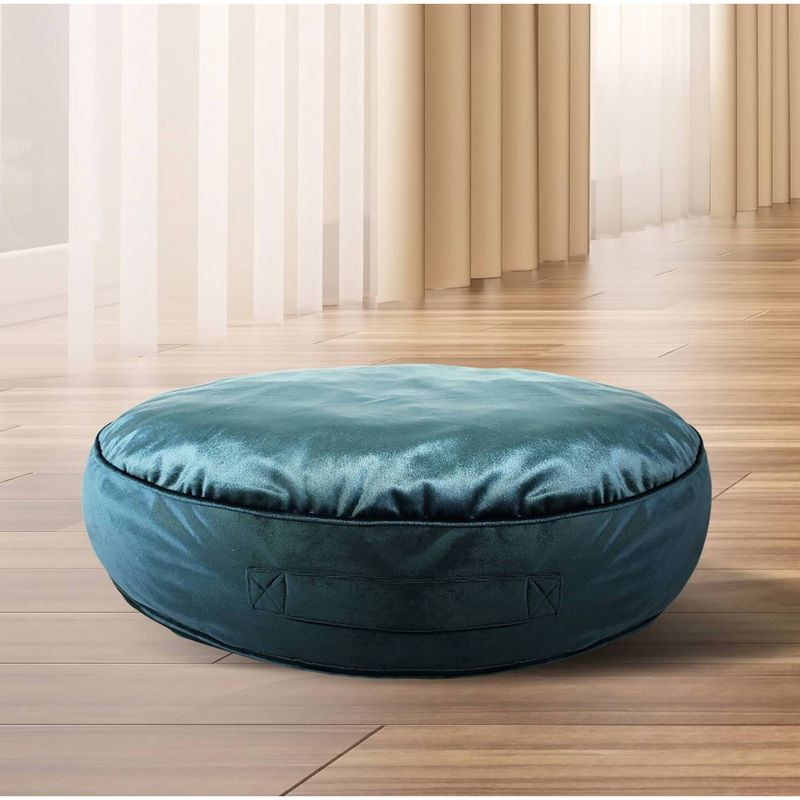 24" Panne Velvet Floor Round Pillow Teal - Edie@Home