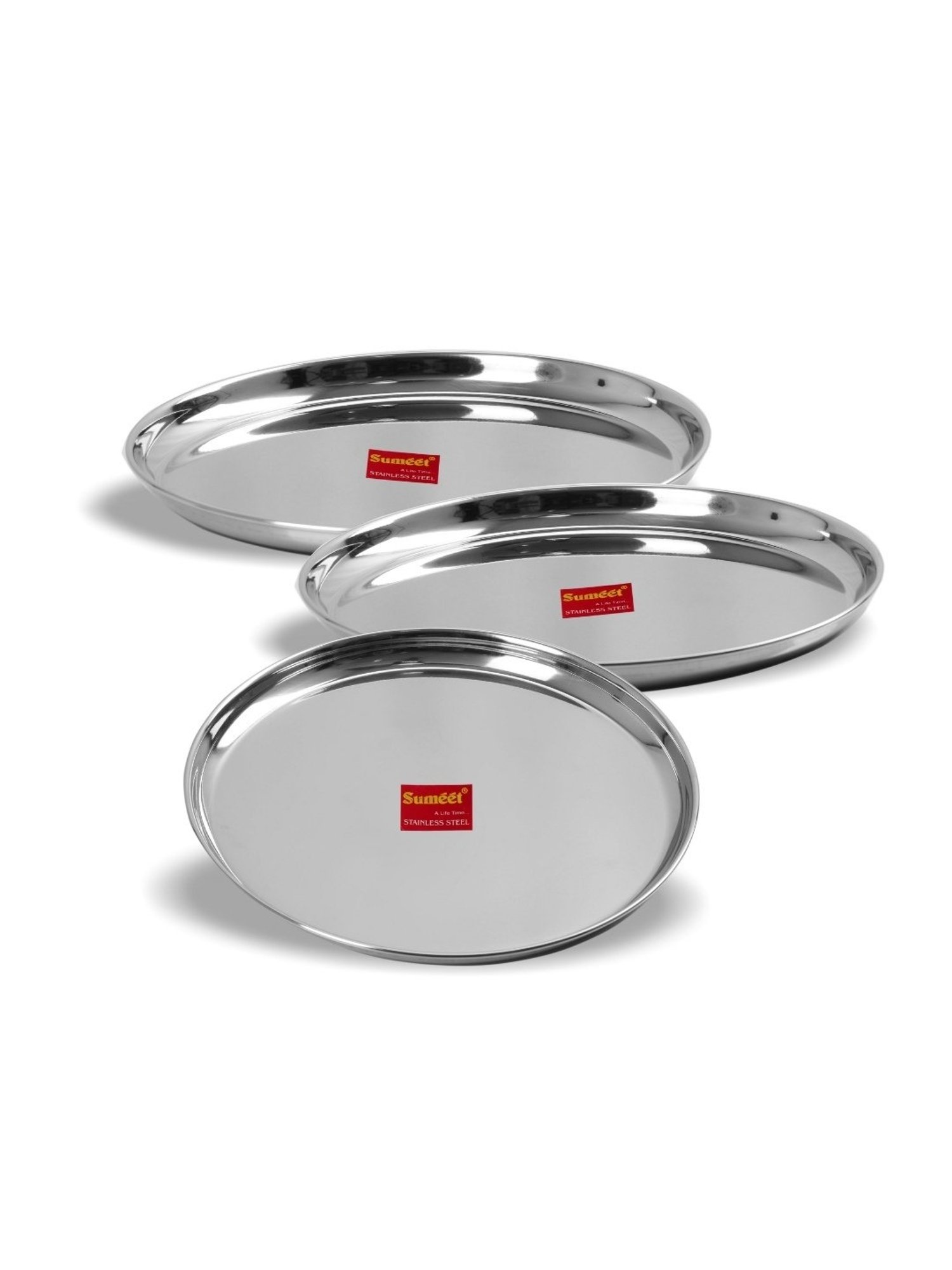Sumeet Stainless Steel Heavy Gauge Dinner Plates with Mirror Finish 27.5cm Dia - Set of 3pc