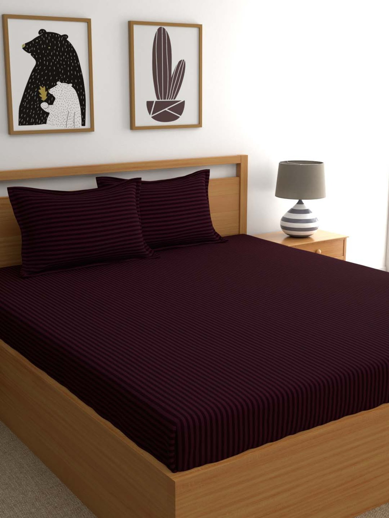 My Room Purple 100% Cotton 300 TC Queen Bedsheet with 2 Pillow Covers