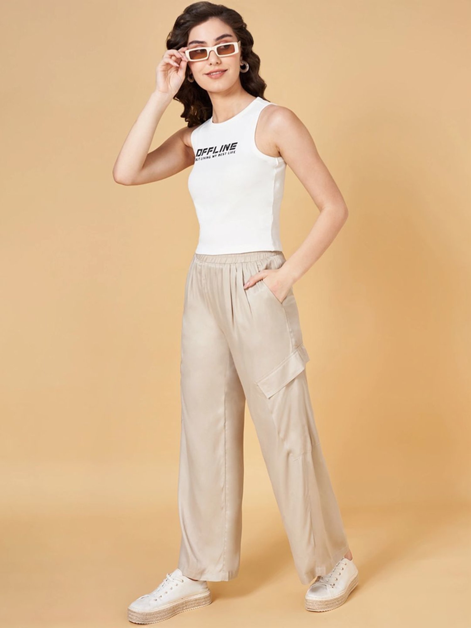 People by Pantaloons White Printed T-Shirt