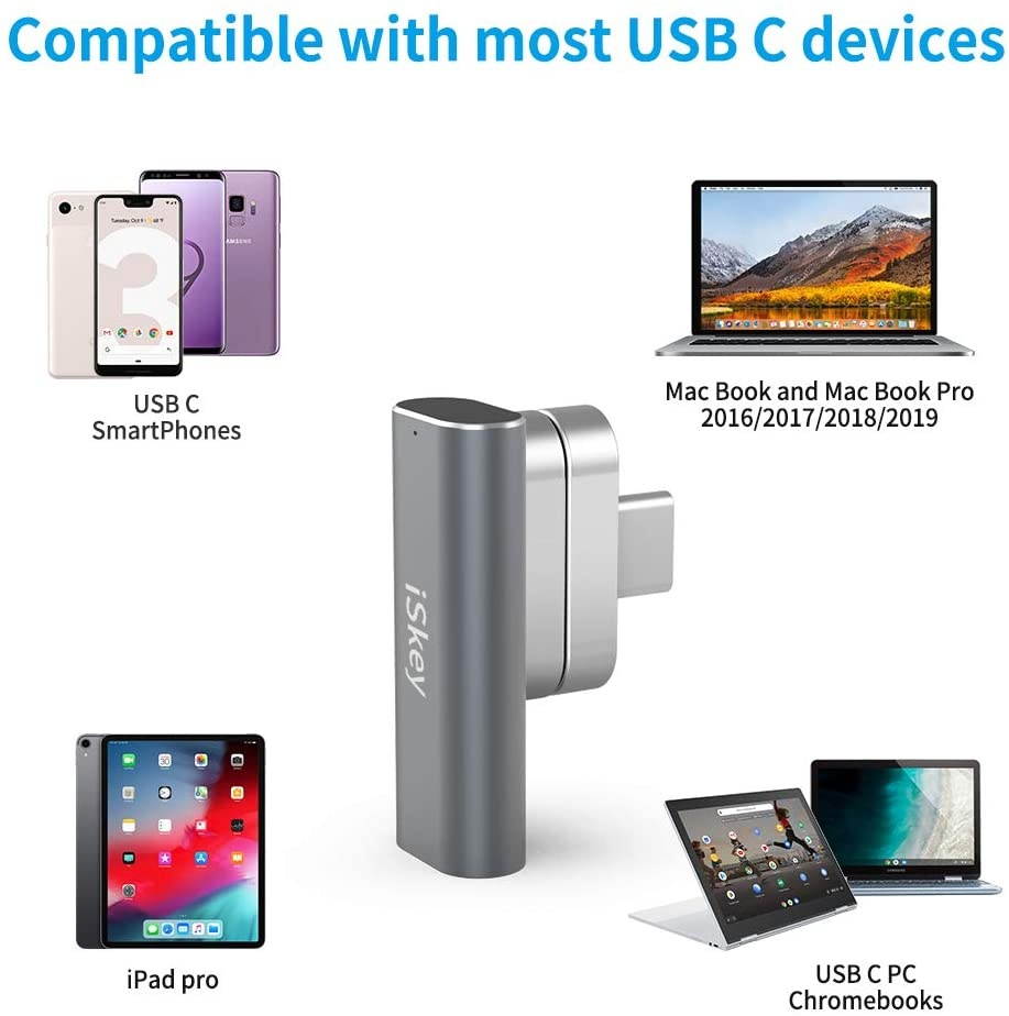 Magnetic USB C Adapter 20Pins Type C Connector Support USB PD 100W Quick Charge 10Gb/s Data Transfer and 4K@60 Hz Video Output Compatible with MacBook Pro/Air and More Type C Devices (Grey)