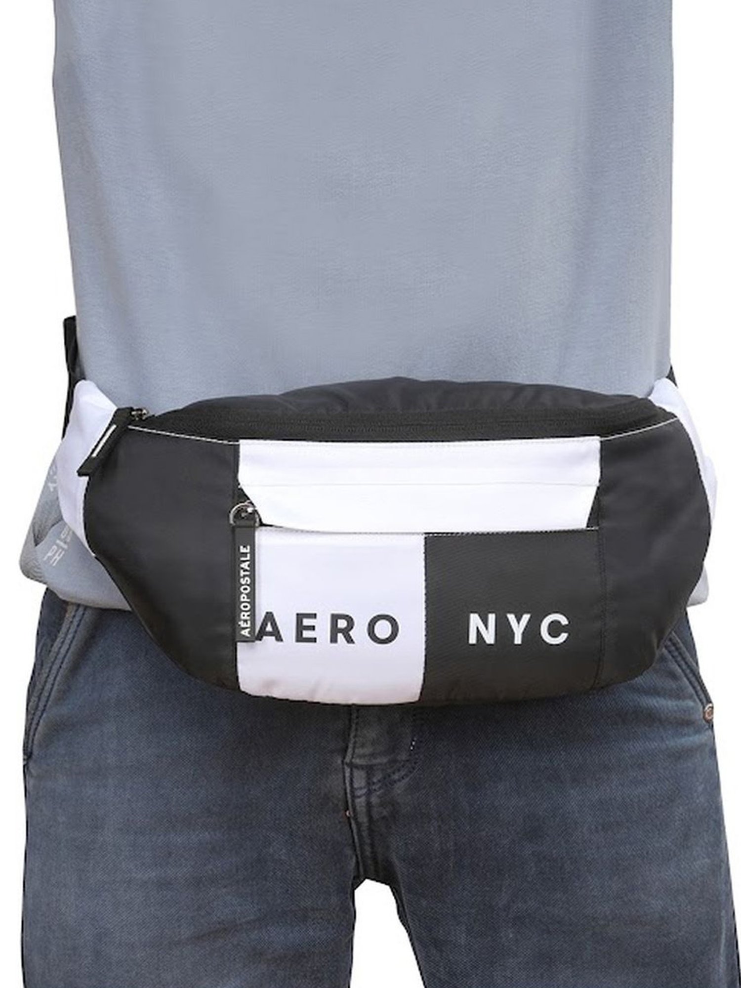 Aeropostale Carlin Light Blue & Black Polyester Color Block Waist Pouch