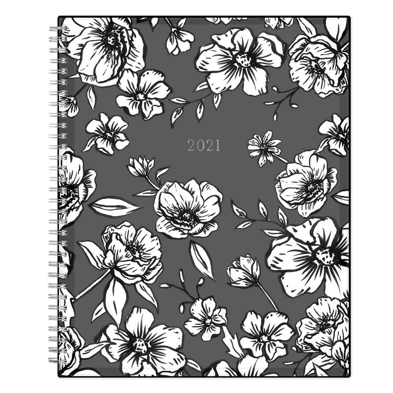 2021 Planner 8.5" x 11" Clear Plastic Cover Weekly/Monthly Wirebound Wild Blooms Black & White - Blue Sky