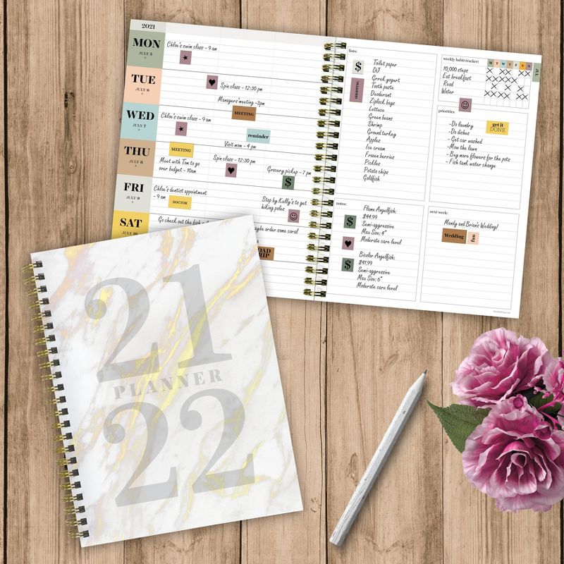2021-22 Academic Planner 6" x 8" Marble Daily/Weekly/Monthly - The Time Factory