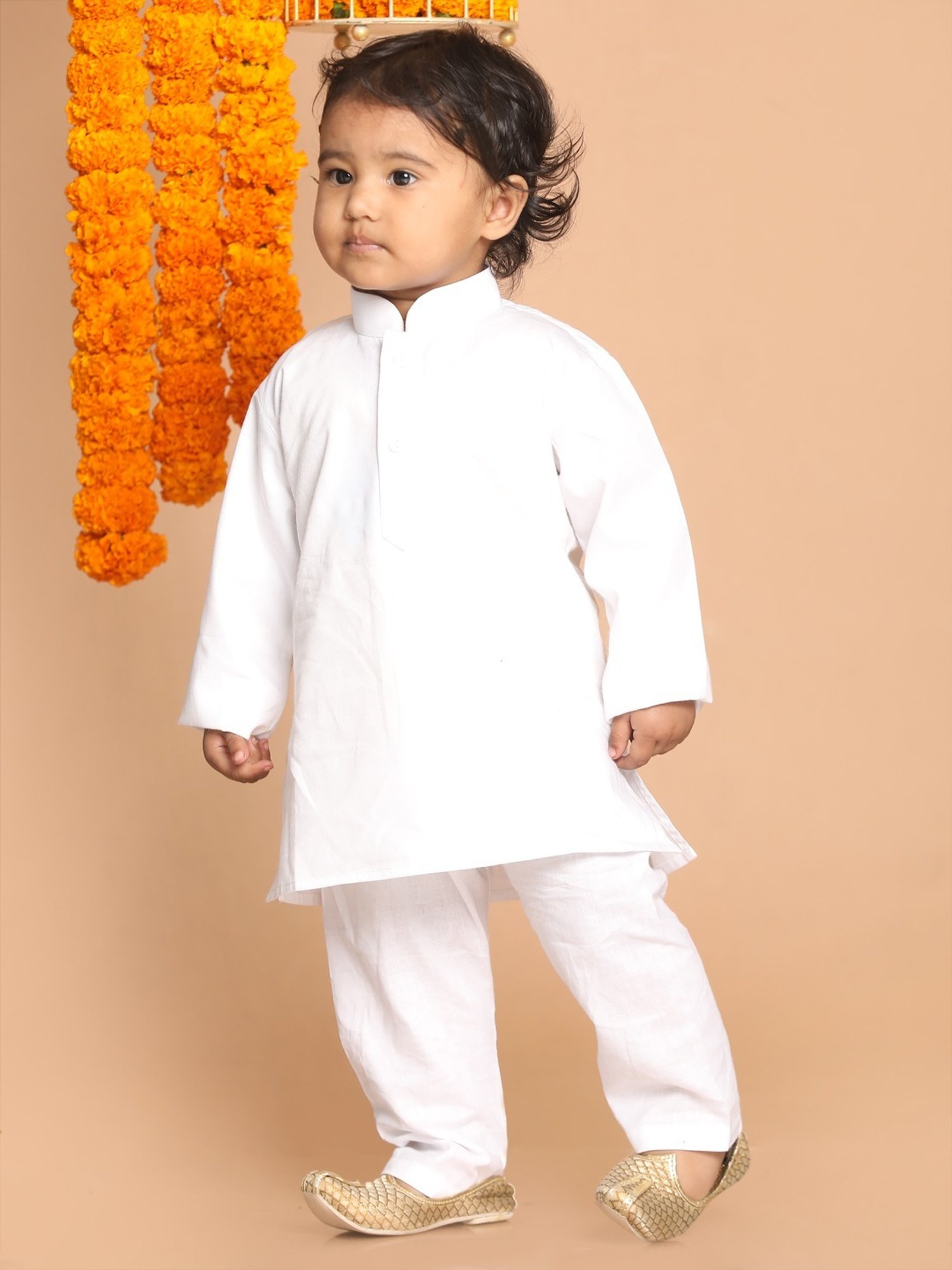VASTRAMAY SISHU White Cotton Straight Fit Kurta Set