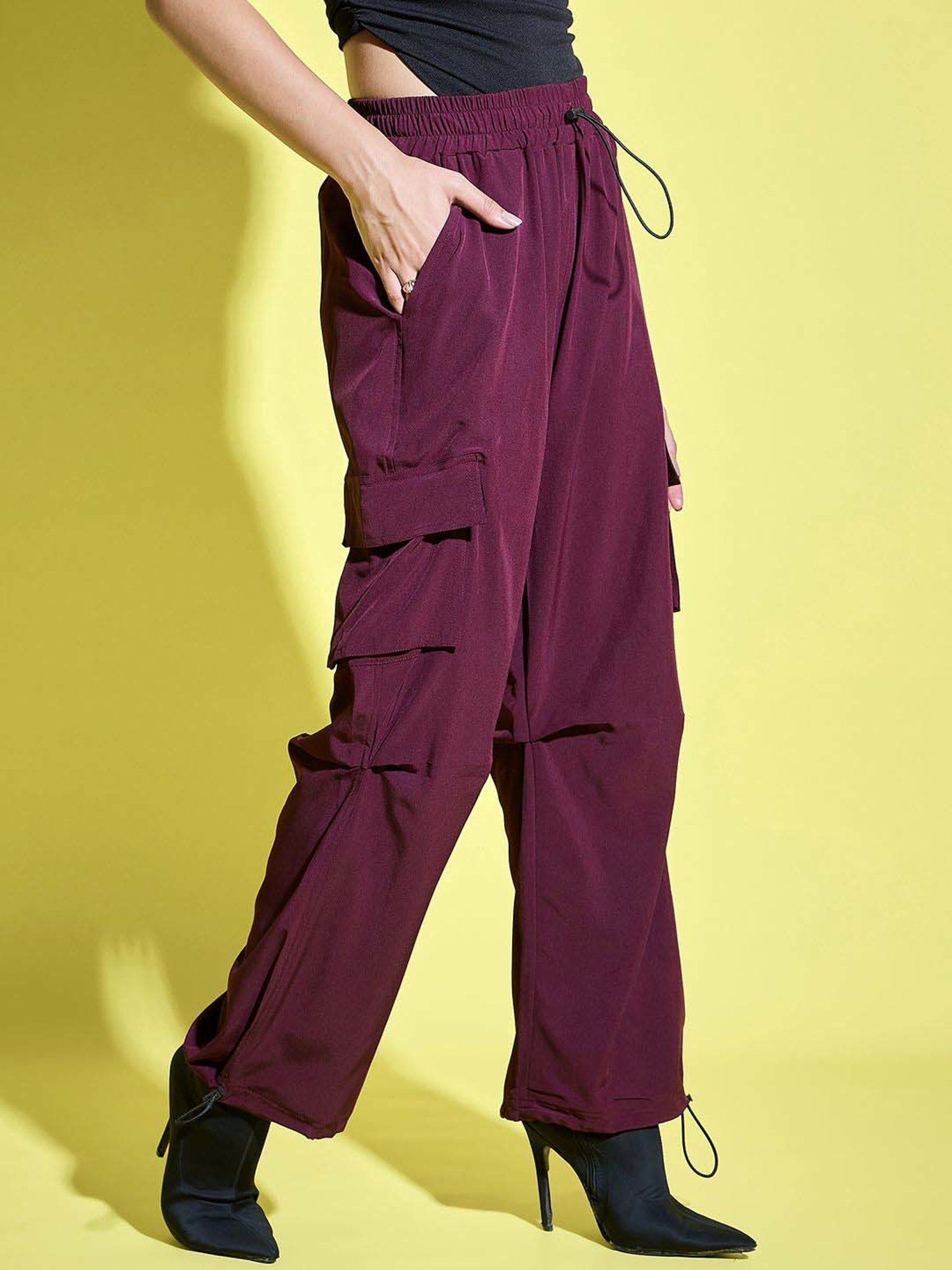 BUYNEWTREND Purple High Rise Cargo Pants