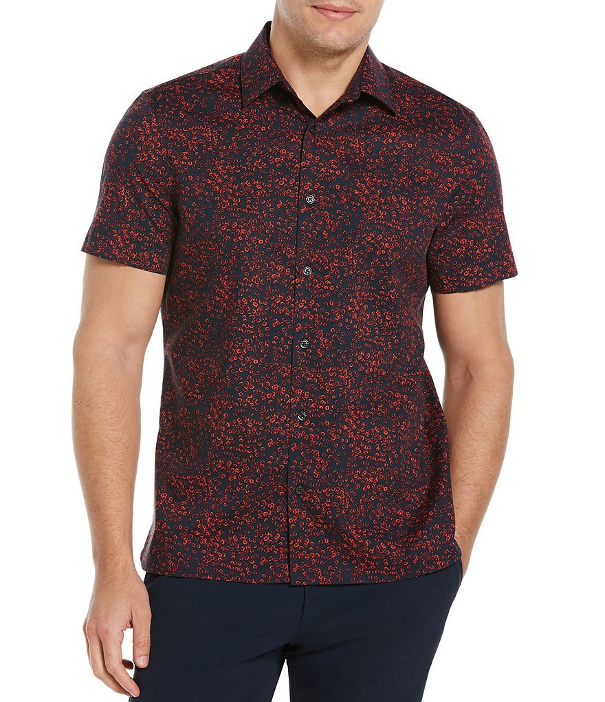 Perry Ellis Sketch Circle Print Stretch Short-Sleeve Woven Shirt