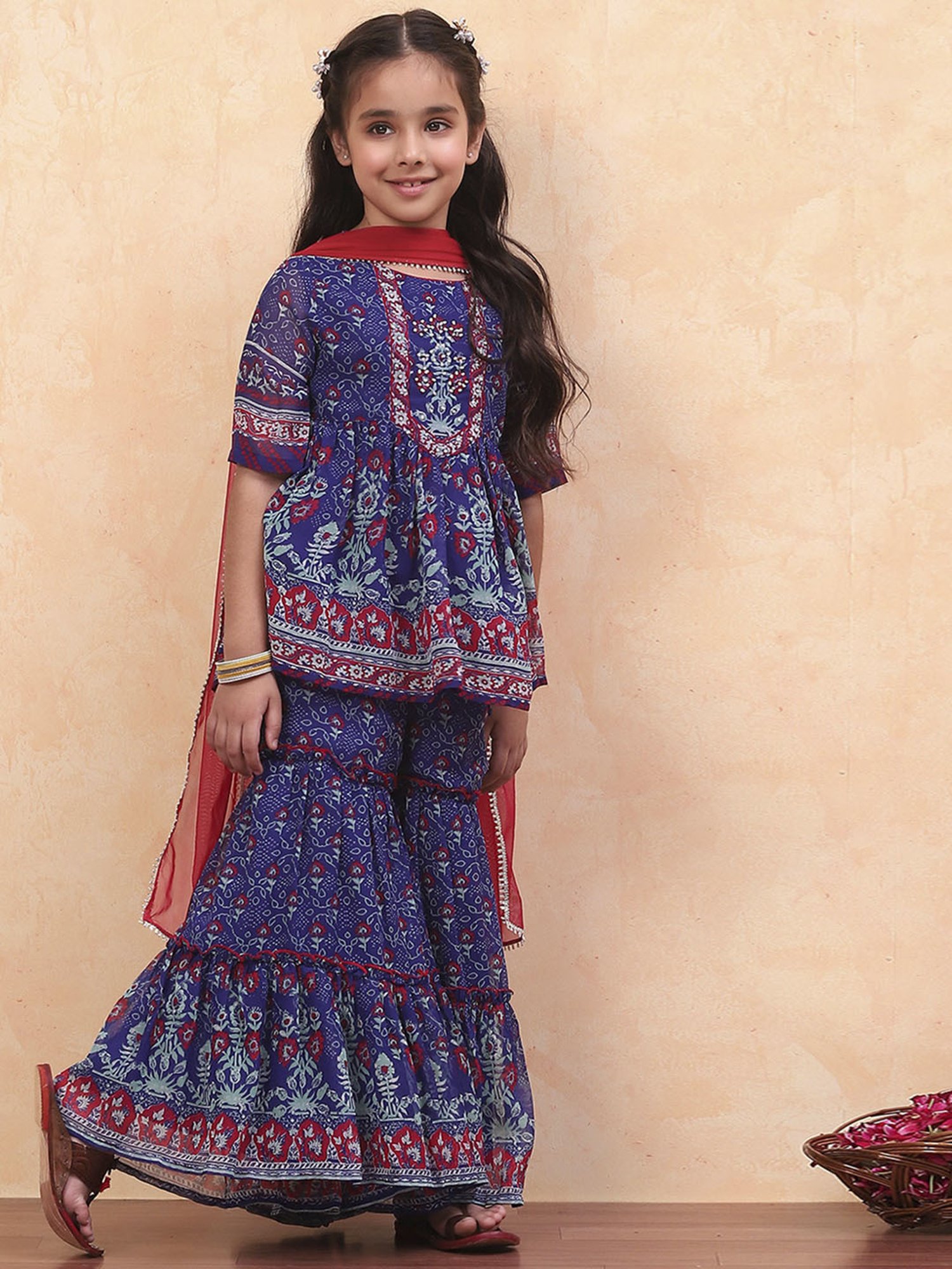 Biba Girls Blue Floral Print Suit Sets