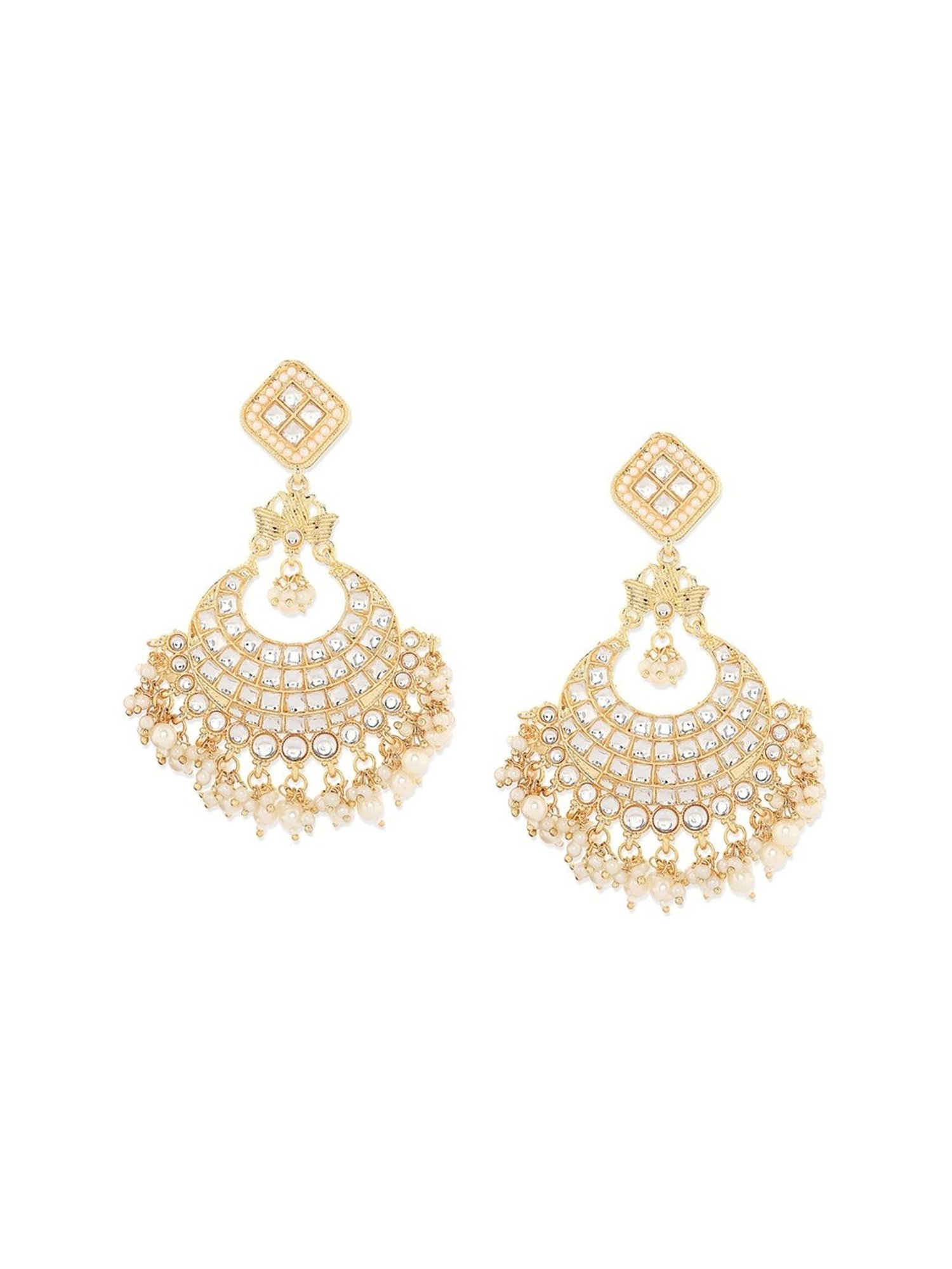 Zaveri Pearls Gold Tone Traditional Kundan & Pearls Dangler Earrings - ZPFK11426