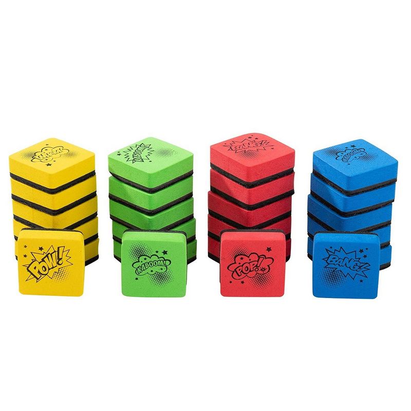 Juvale 24-Pack Magnetic Comic Book Whiteboard Dry Erase Classroom Erasers, 4 Colors, 2 x 2 in