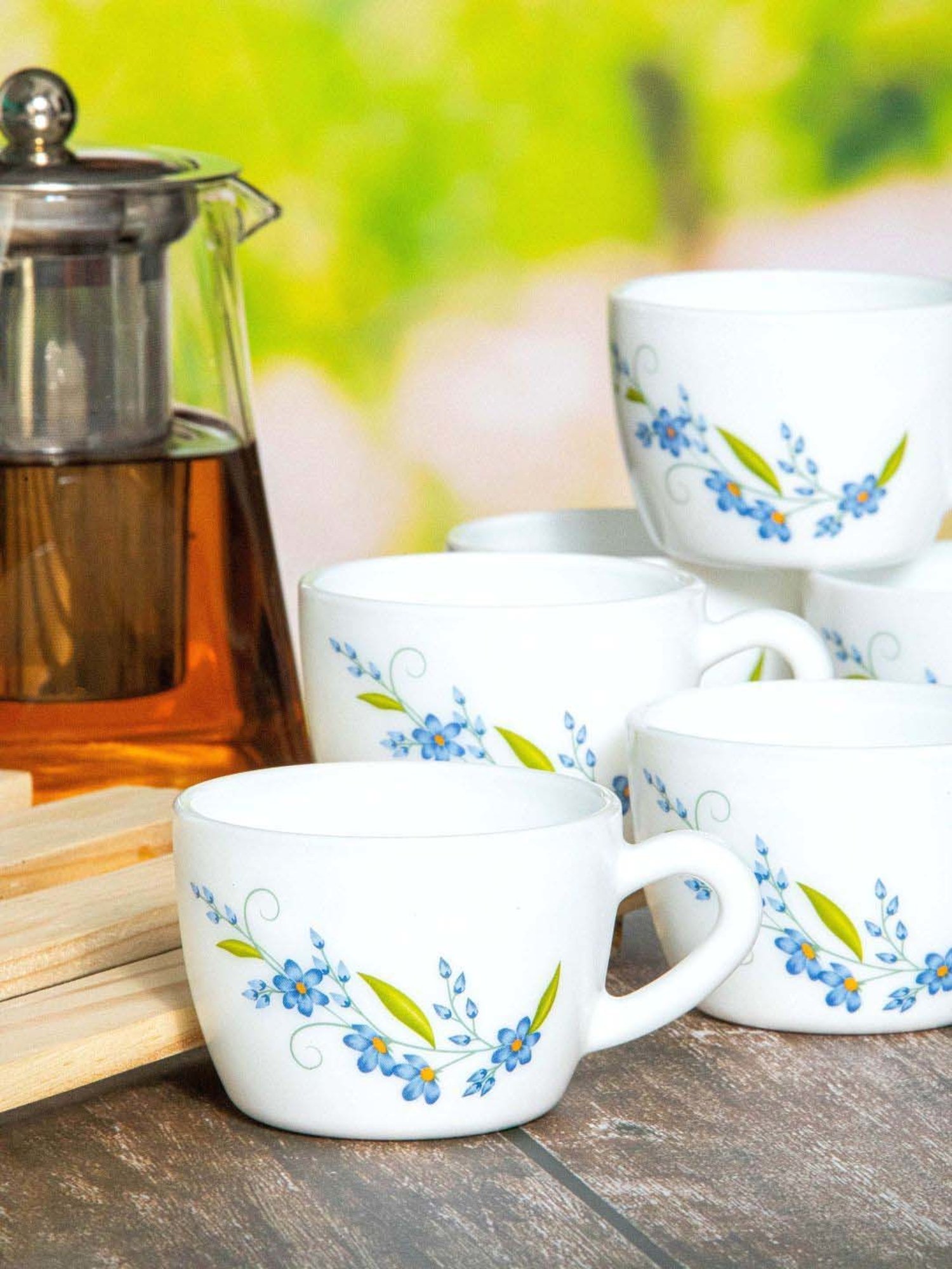 Cello White & Blue Glass Coffee Mug (0.13 L) - Set of 12