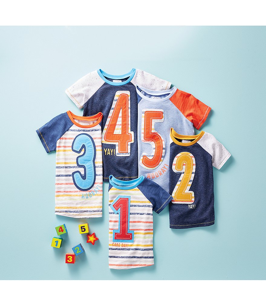 Mud Pie Baby Boys 12-18 Months Short-Sleeve First Birthday Striped Tee