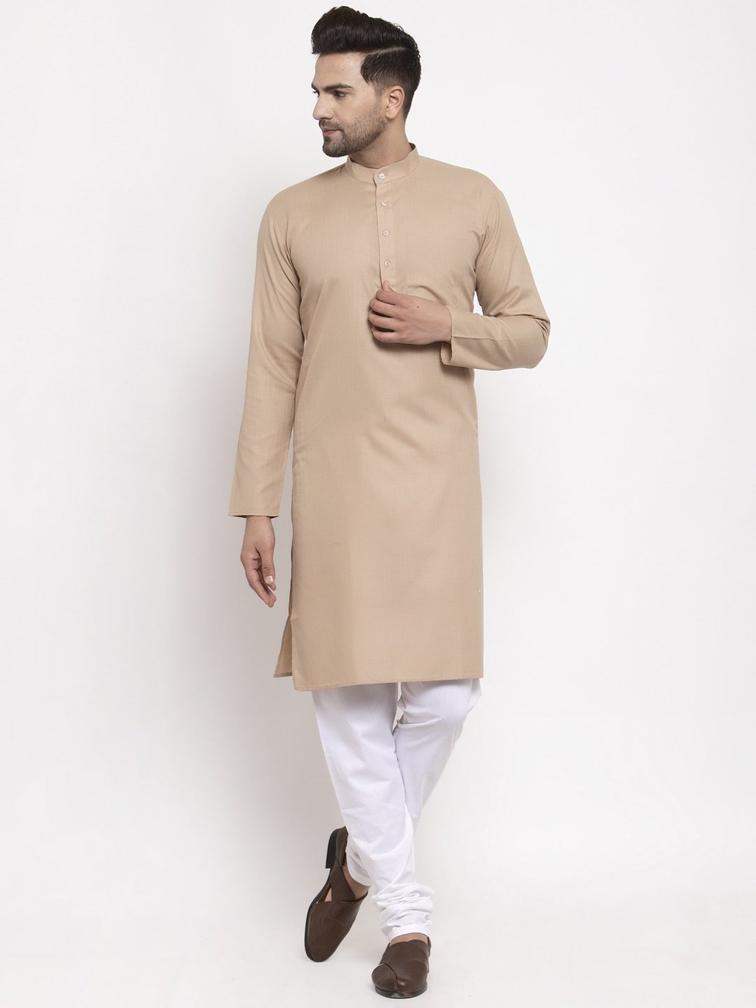 Jompers Beige Cotton Regular Fit Kurta Set