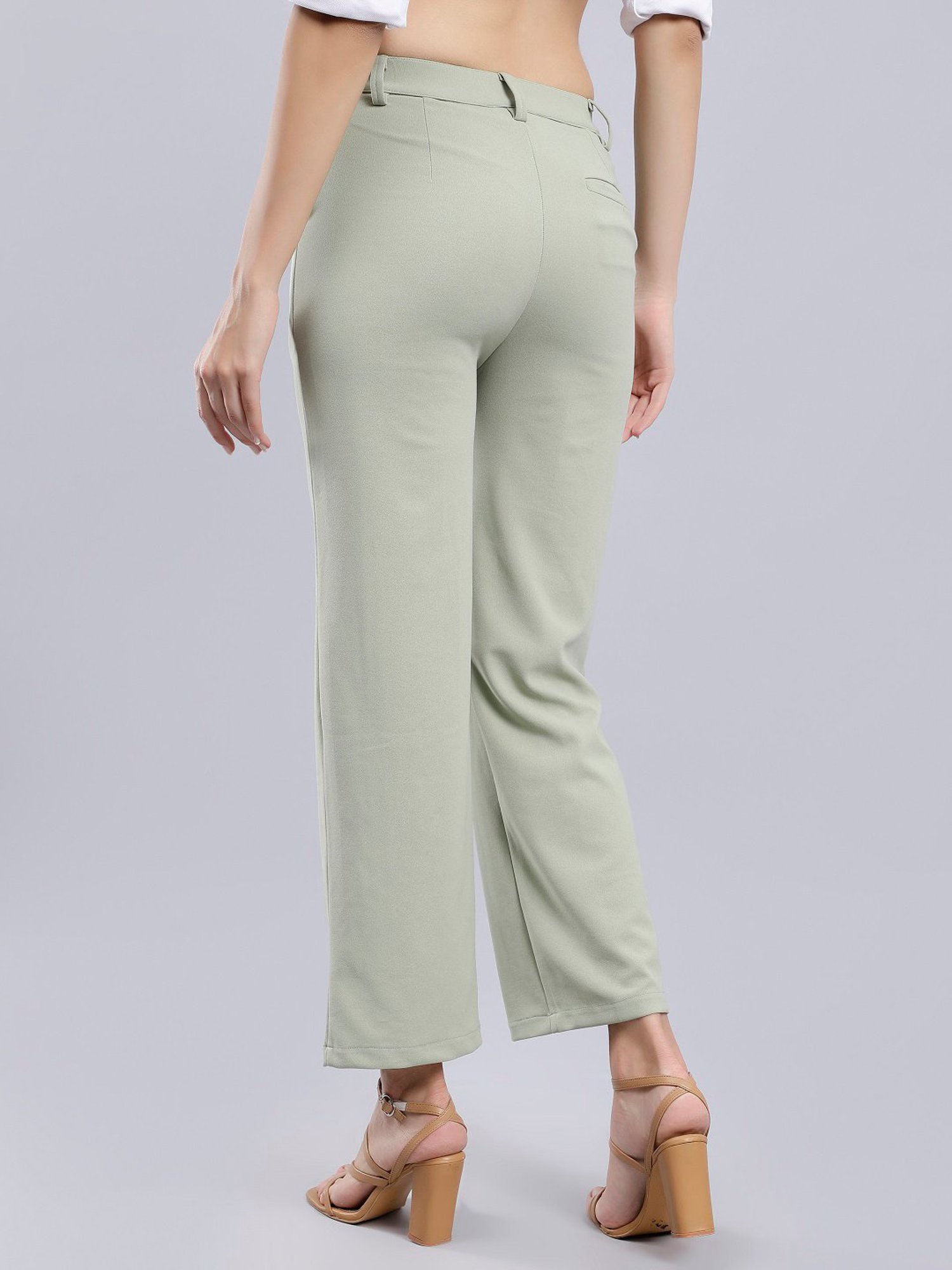 Anvi Be Yourself Green Straight Fit Mid Rise Trousers