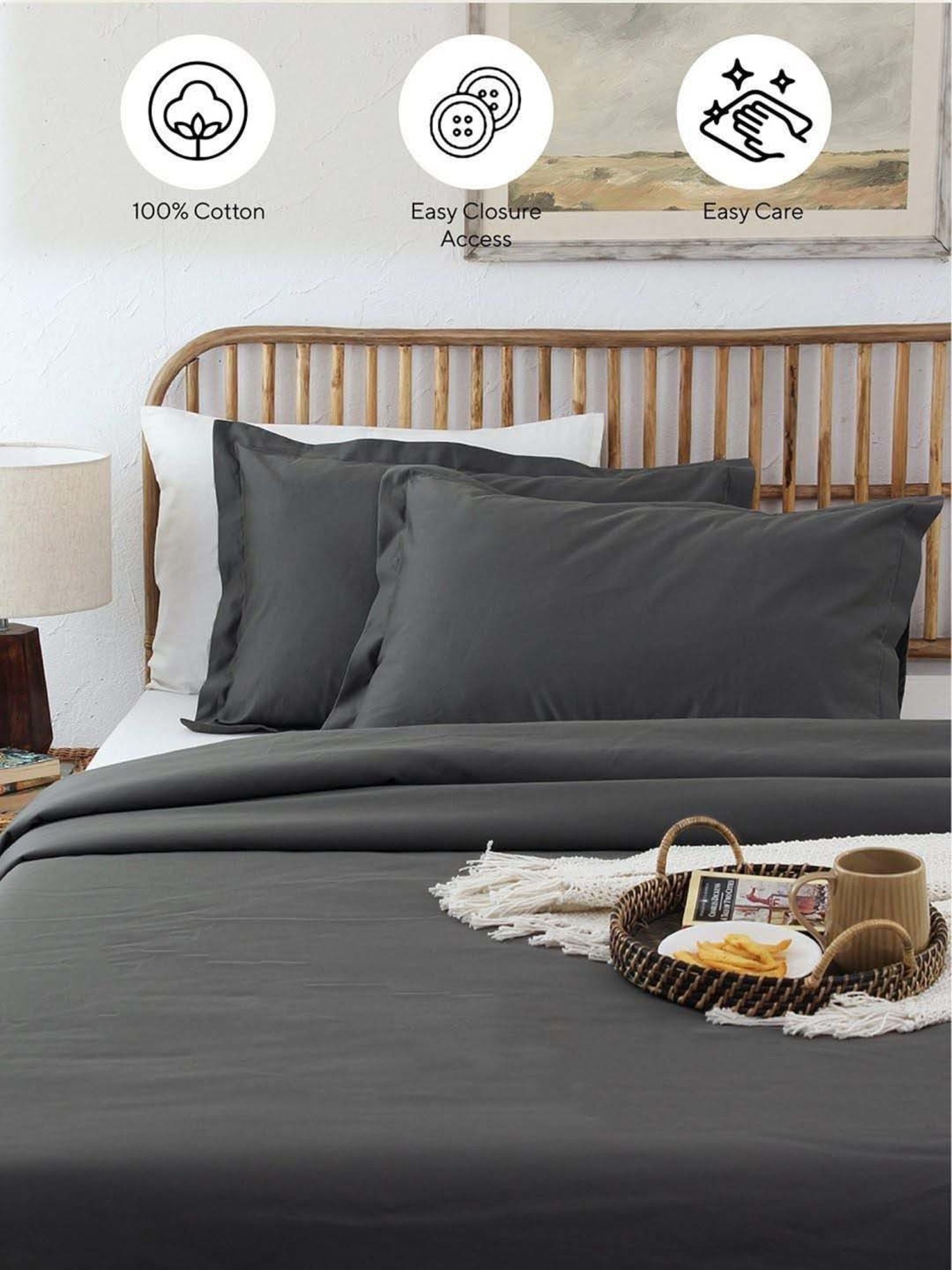 House This Pepper Grey Cotton 600 TC Double Duvet Cover