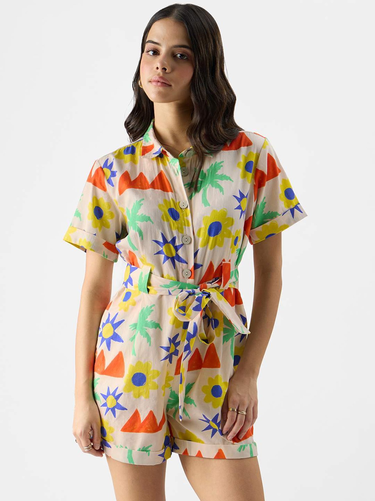 The Souled Store White Cotton Printed Jumpsuit