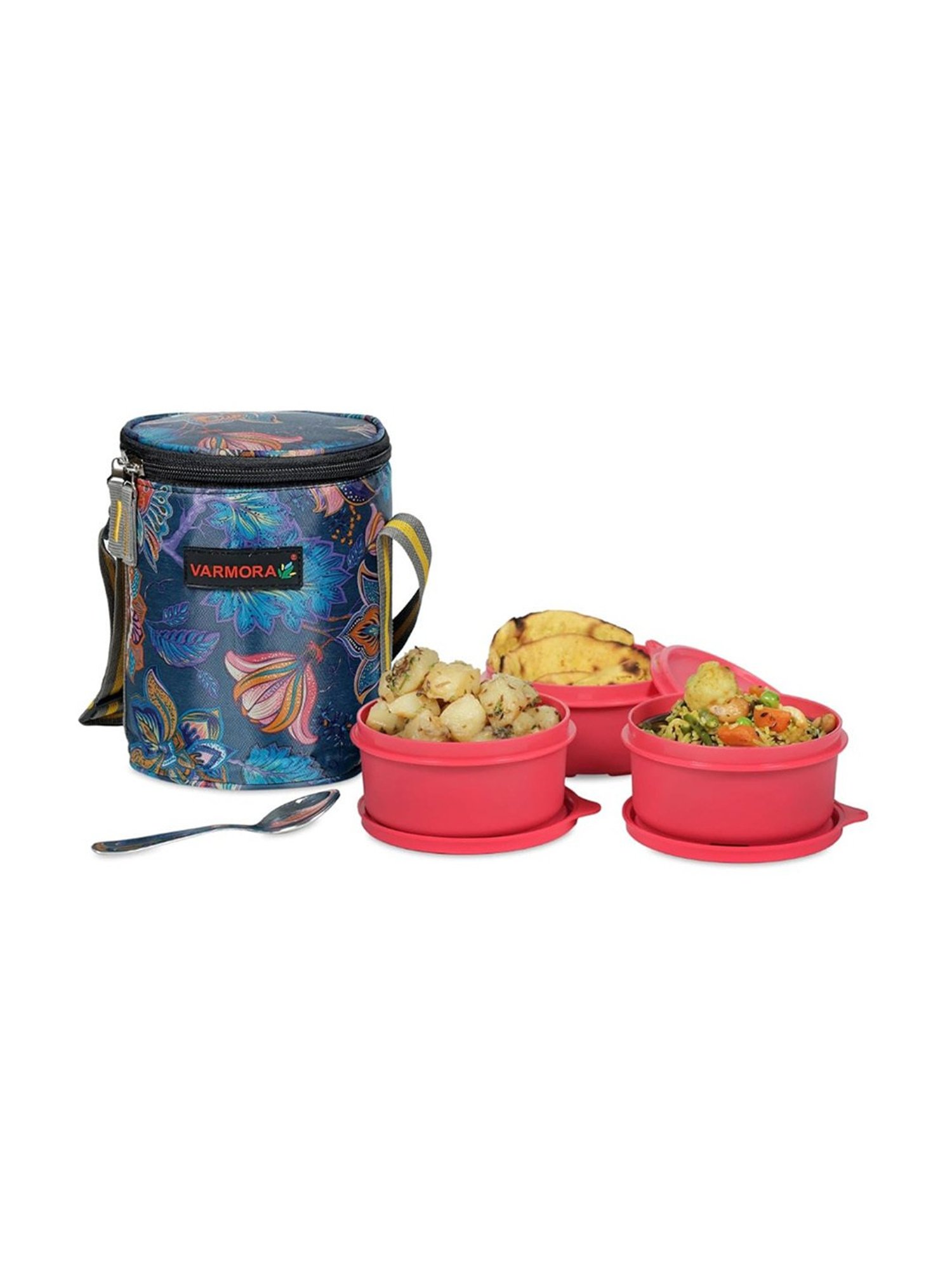 Varmora Royal Pink Stainless Steel Lunch Box - Set of 3