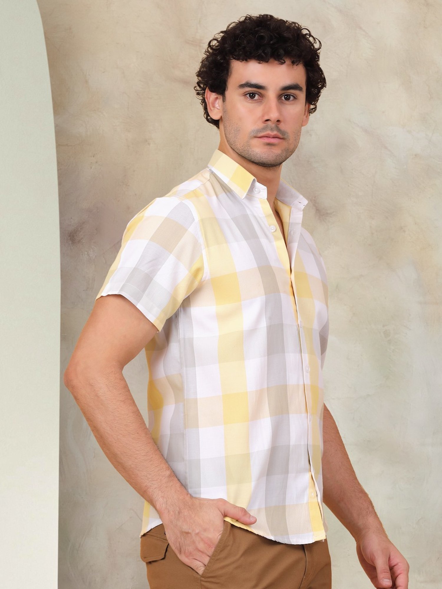 Indian Needle Yellow Ragular Fit Checks Shirt