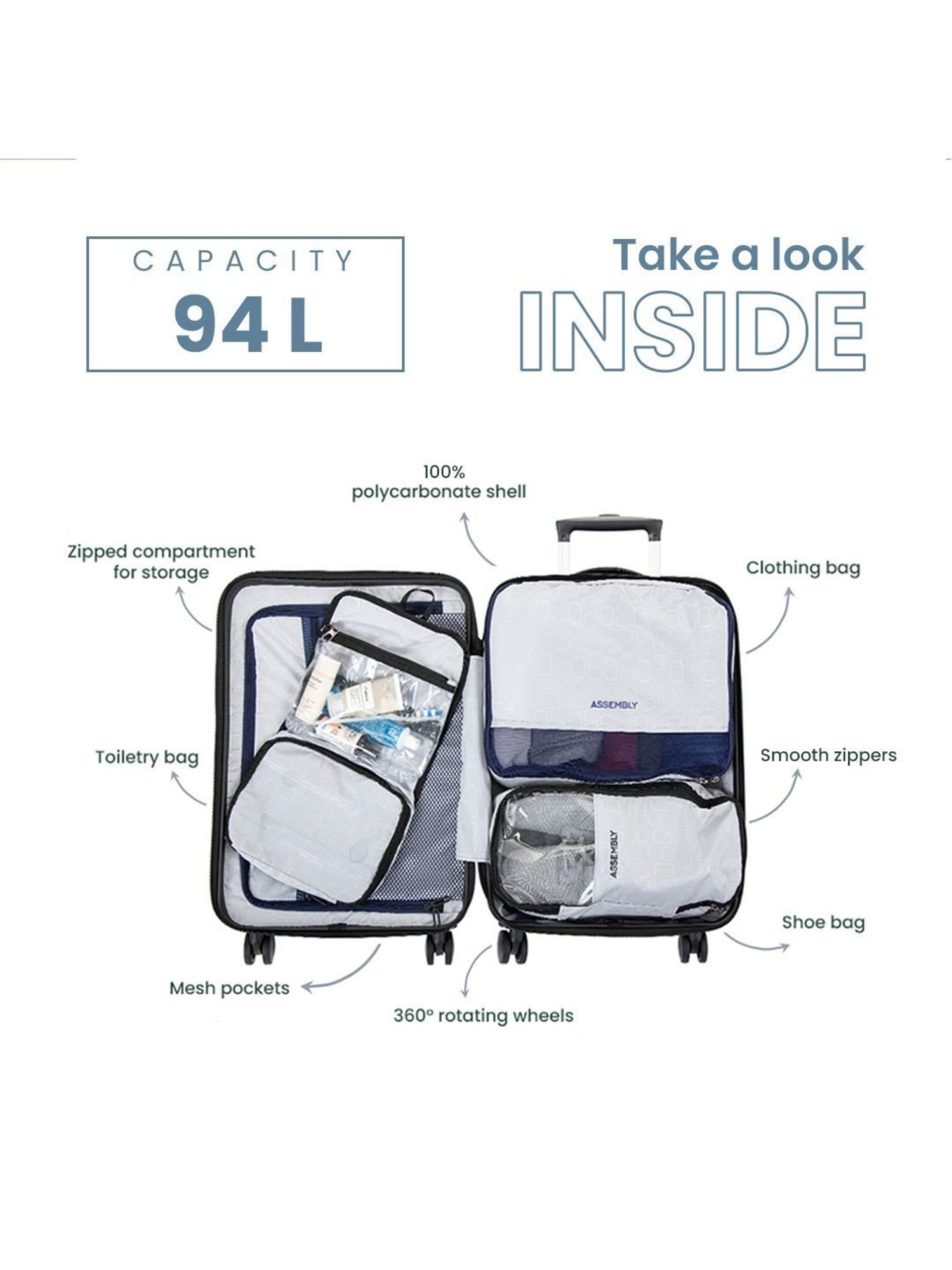 Assembly Grey Textured Trolley Bag Set of 3 - 20 inch, 24 inch & 28 inch