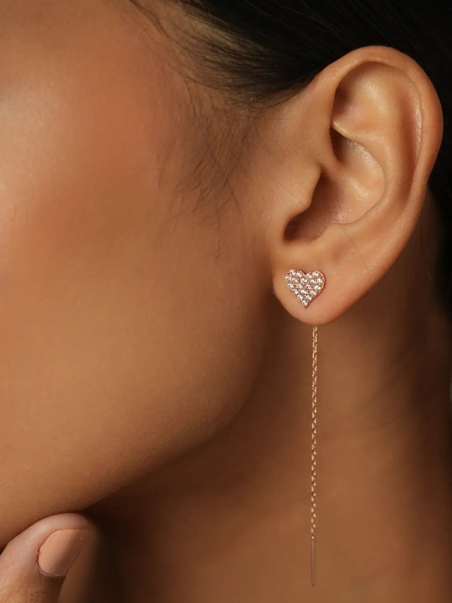 Mabel 92.5 Sterling Silver Heart Charm Threader Sui-Dhaga Earrings for Women