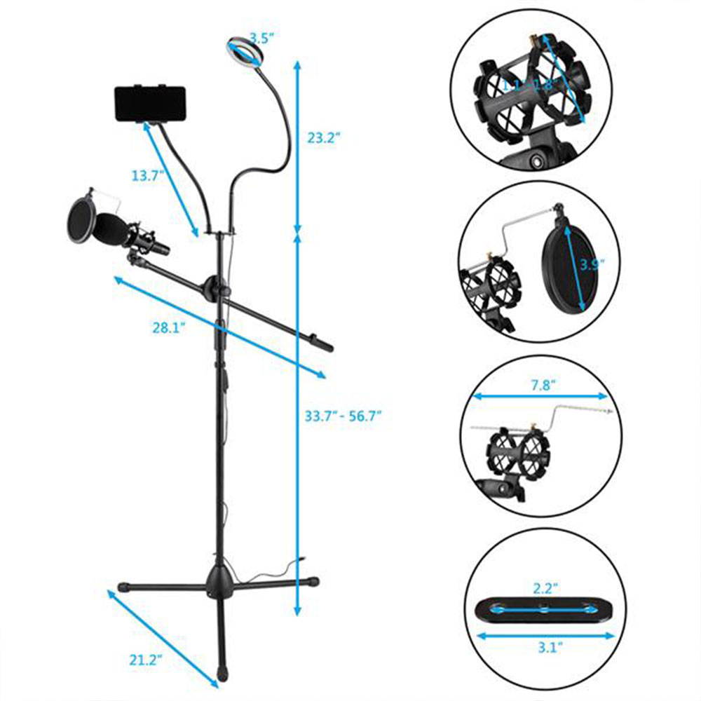 3.5" Selfie Ring Light with Tripod Stand & Cell Phone Holder & Mic stand & Pop Filter for Live Stream / Makeup Compatible with iPhone and Android Smartphone