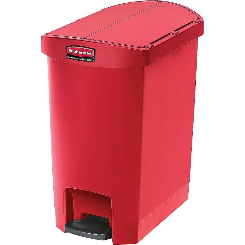 Rubbermaid Commercial Slim Jim Resin Step-On Container End Step Style 8 gal Red 1883565