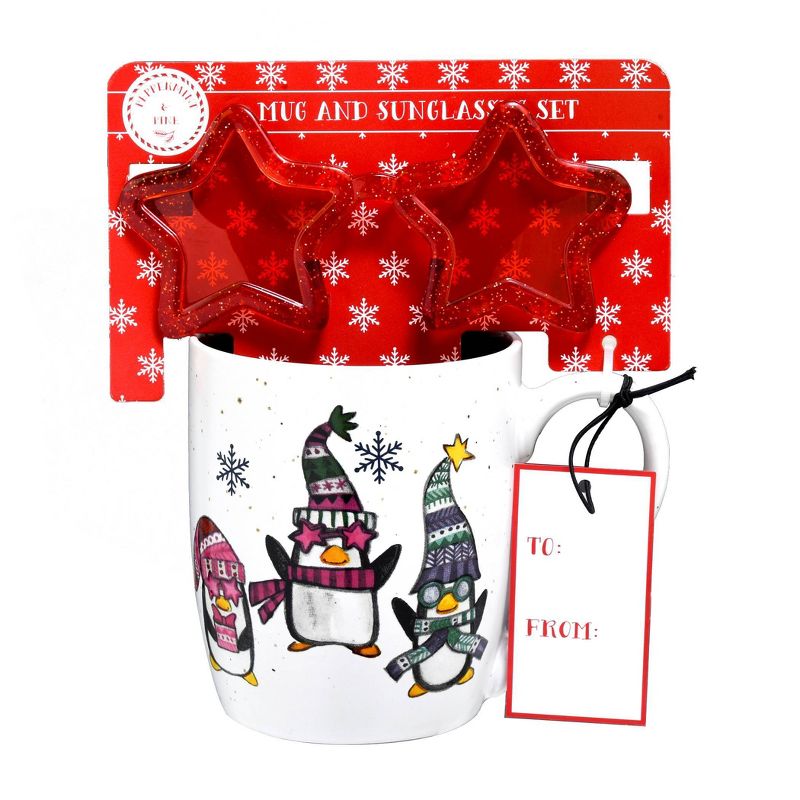 16oz Ceramic Penguin and Gnomes Mug and Sunglass Gift Set - Peppermint & Pine