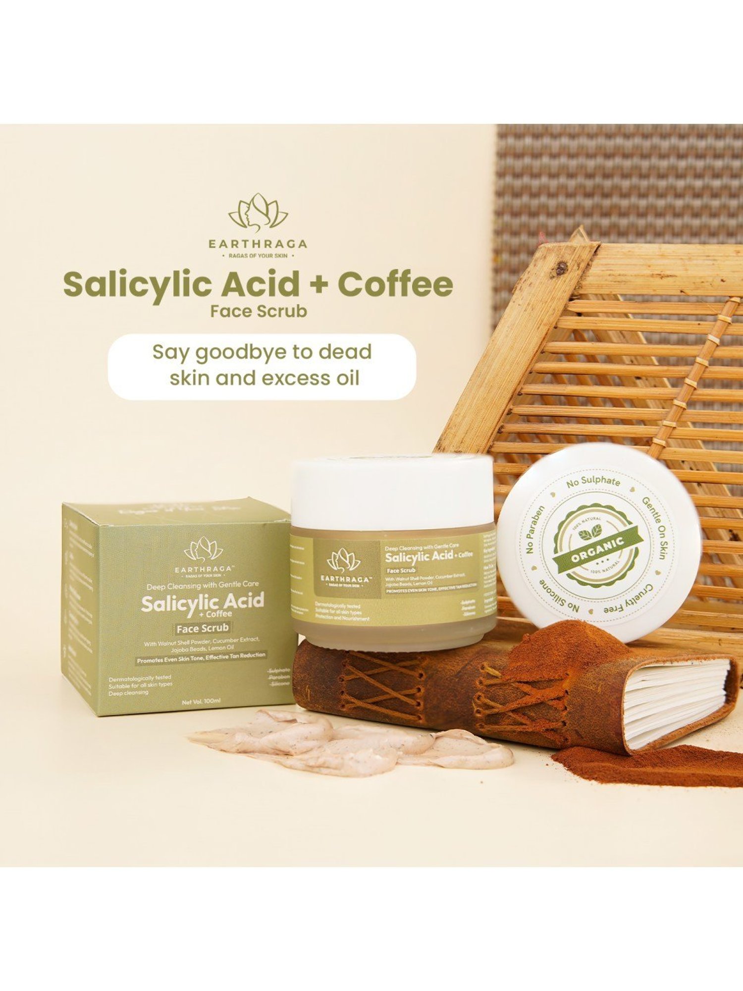 Earthraga Deep Cleansing with Gentle Care Salicylic Acid + Coffee Face Scrub - 100 ml