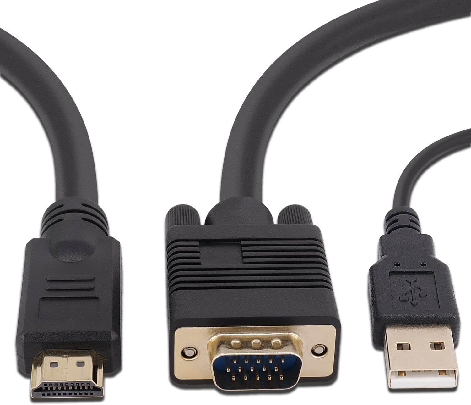 cables direct online 15ft svga + audio monitor cable, male to male 1080p super vga display cord for pc projector laptop tv