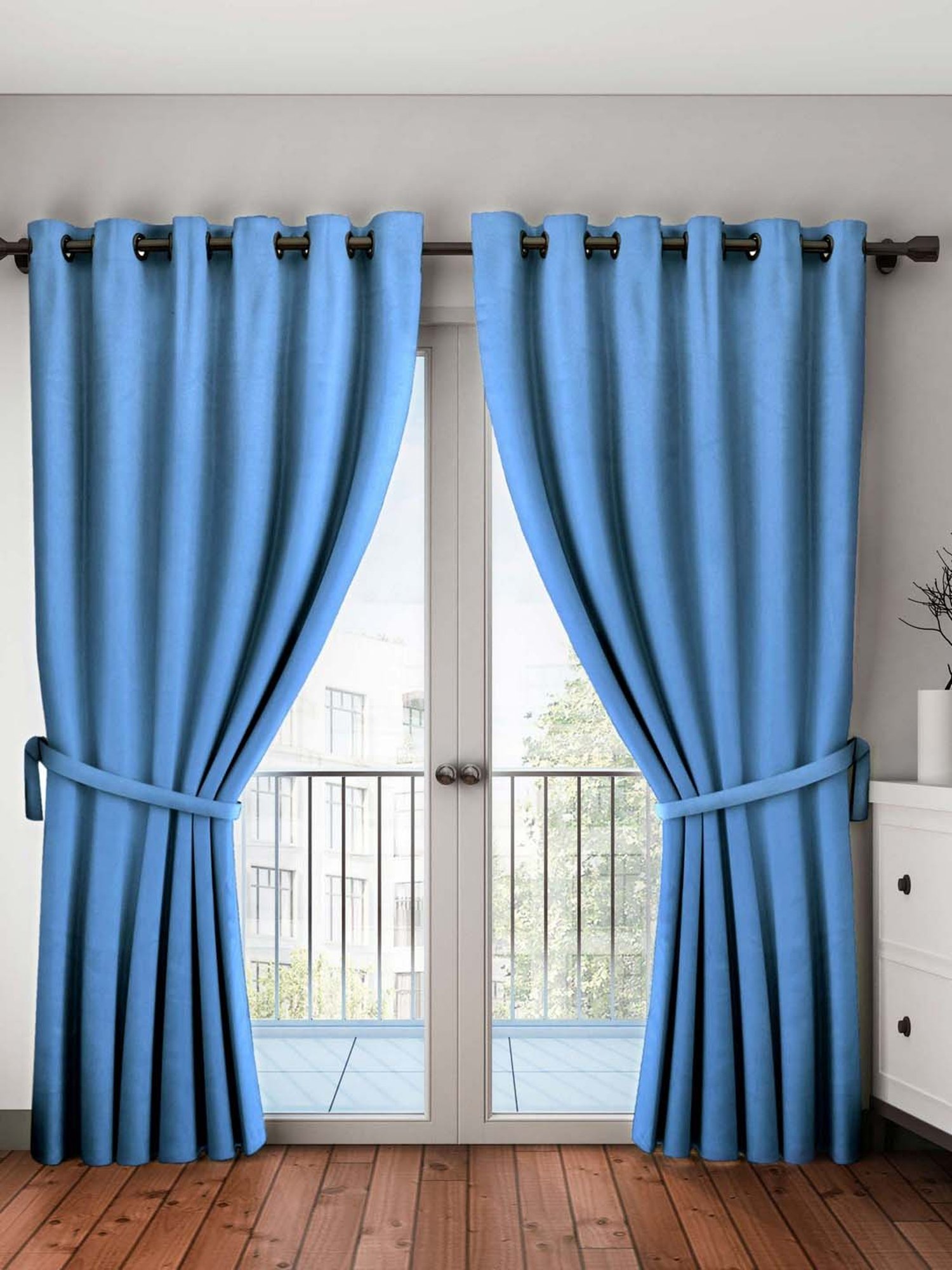 BIANCA Satin Curtain - Blocks 99% Sunlight & Reduces Noise [Eyelet Pattern] -1pc 7.5 Feet-plain-blue