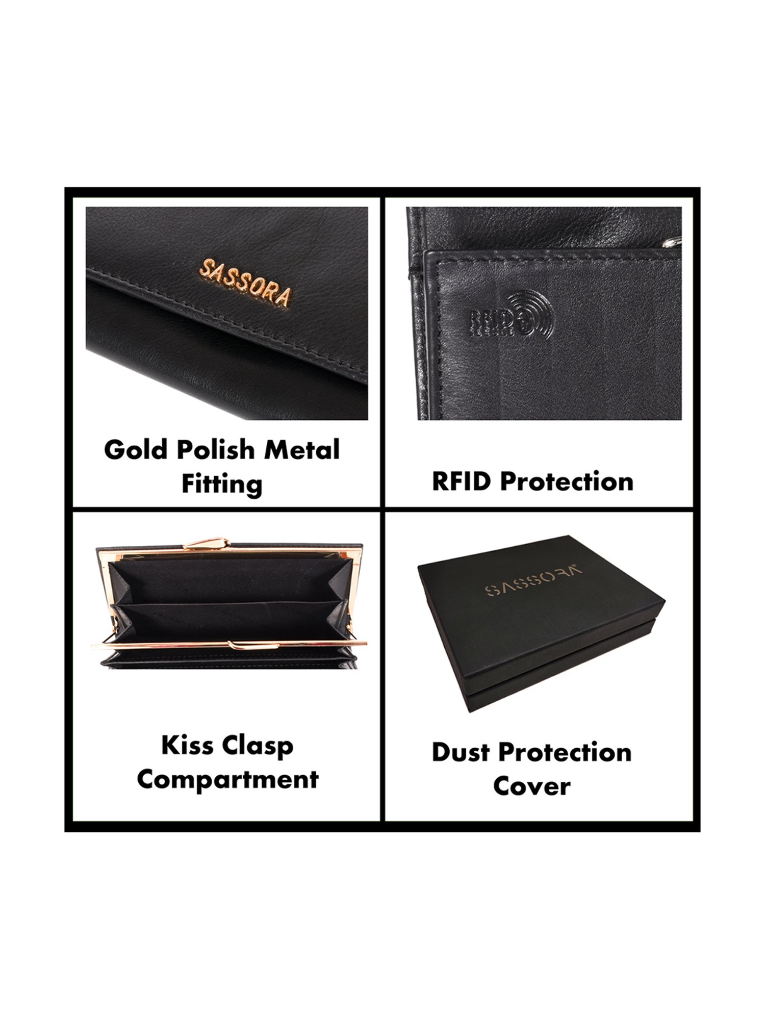 SASSORA Black Solid Rfid Wallet for Women