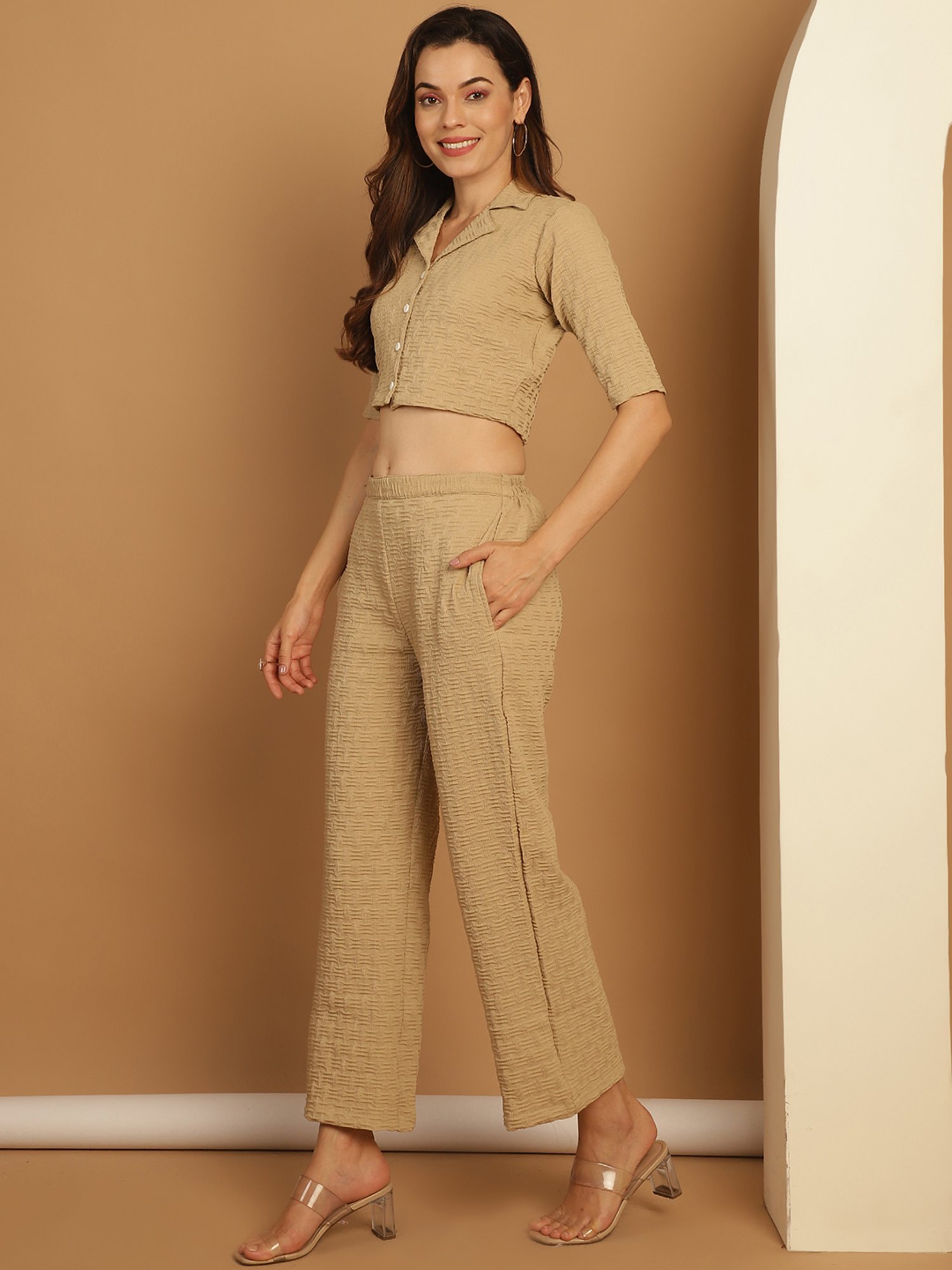 Indian Needle Beige Crop Top & Pant Set