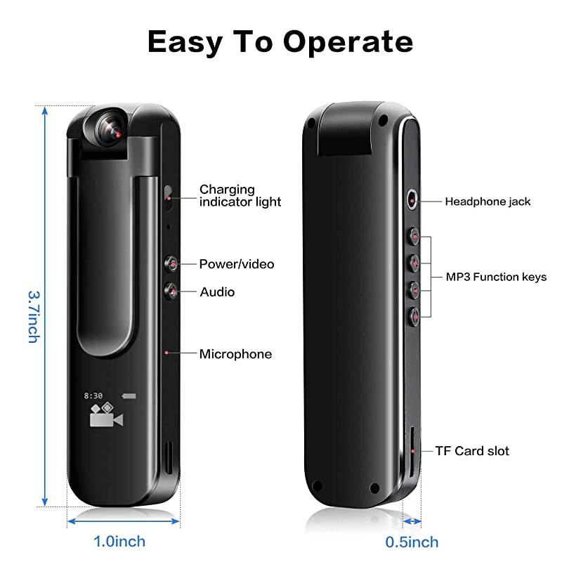Camera - Body Camera Video Recorder -Small Wearable Pocket Cam - Clip Camera Motion Activated - 130&deg; Wide Angle Lens - Easy to Use Camera 1080P for Home and Office(with 32G Card)