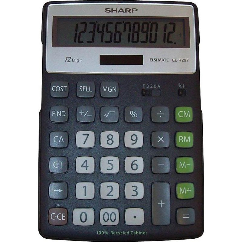 Sharp EL-R297BBK Recycled Series Calculator w/Kickstand 12-Digit LCD ELR297BBK
