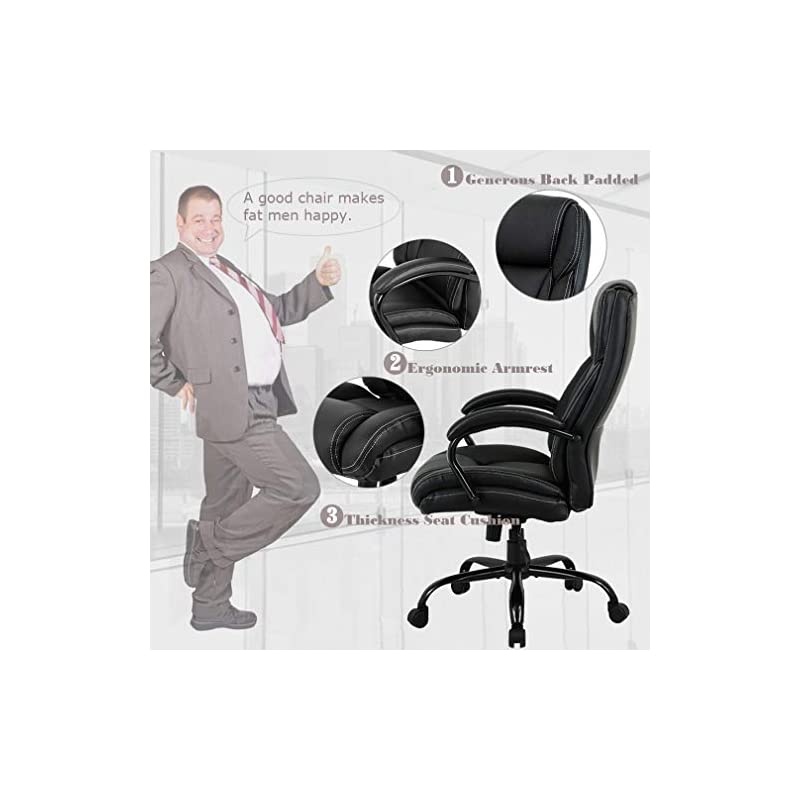 and Tall Office Chair 500lbs Cheap Desk Chair Ergonomic Computer Chair High Back PU Executive Chair with Lumbar Support Headrest Swivel Chair for Women Men Adults,Black