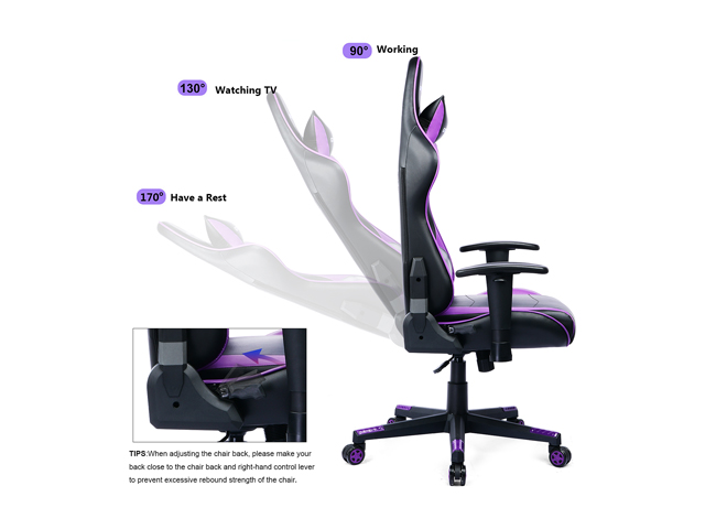 GTRACING Ergonomic Office Chair - Racing Seat, Height Adjustment, Pillows, Recliner, Swivel Rocker Tilt, for E-Sports, Computers, and Gaming