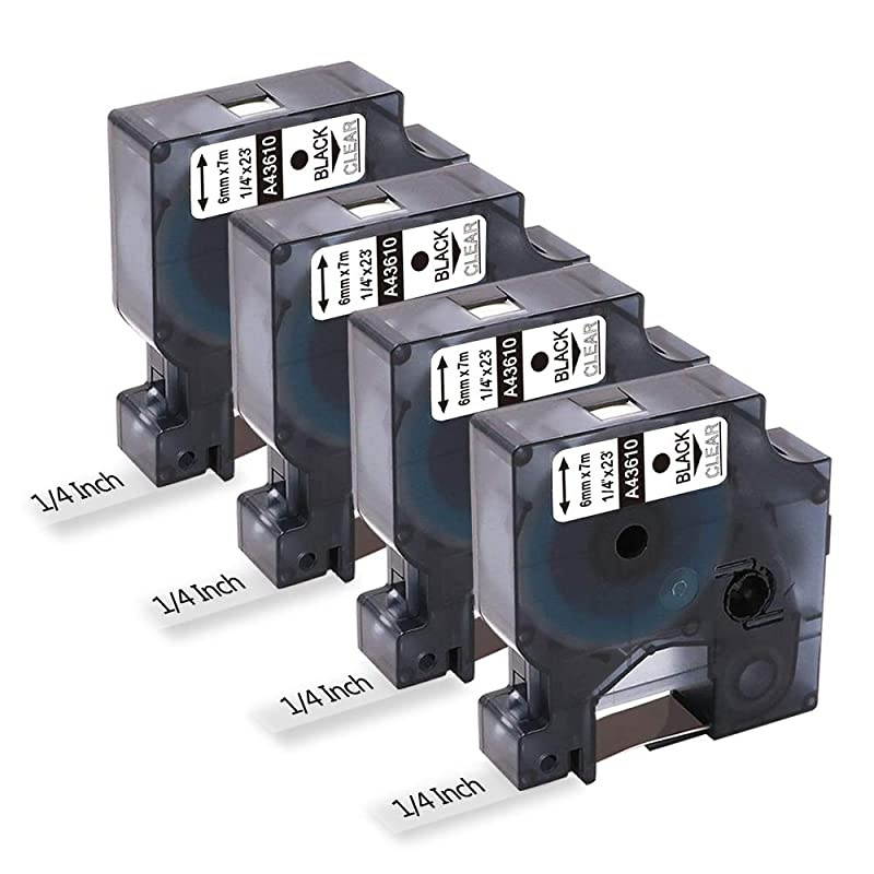 Compatible Labeling Tape Replacement for Dymo D1 Label Tape Refill 6mm Black on Clear 43610,1/4 Inch x 23 Feet/7m, for Dymo LabelManager PnP 260P 210D 280 420 160 450D 360D Label Maker,5P