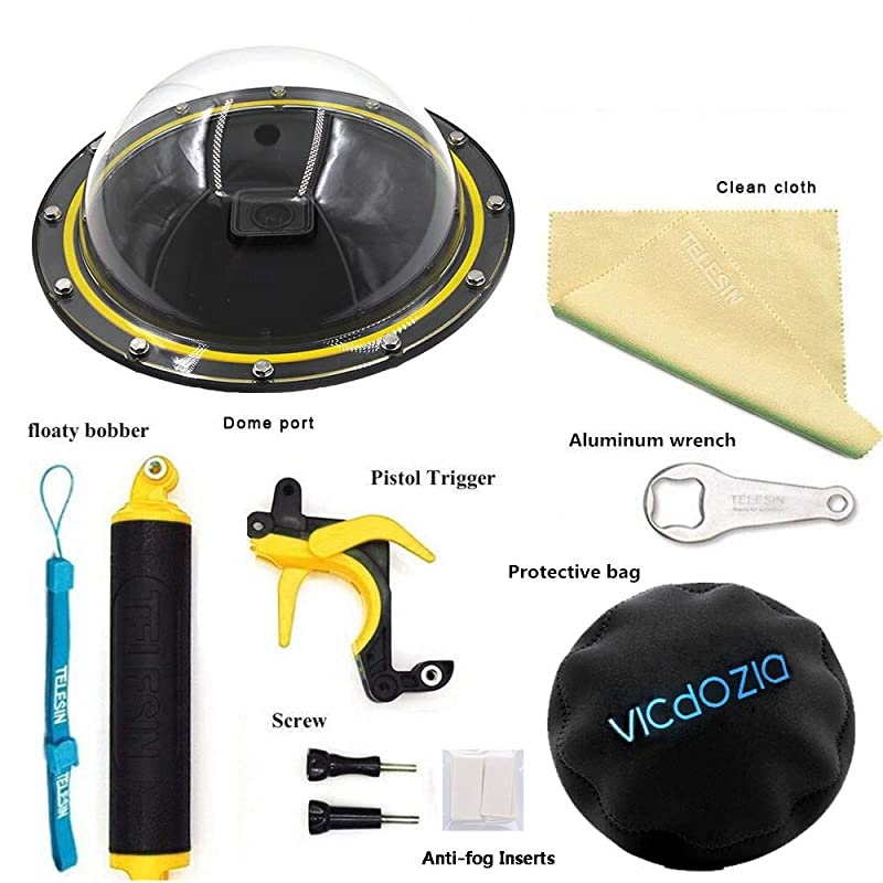 Telesin Dome Port Lens Compatible with GoPro Hero 7 Black, Hero 6, Hero 5 Black, Hero(2018) Waterproof Housing Case Hand Floating Grip Trigger Transparent Cover Underwater Diving Photography