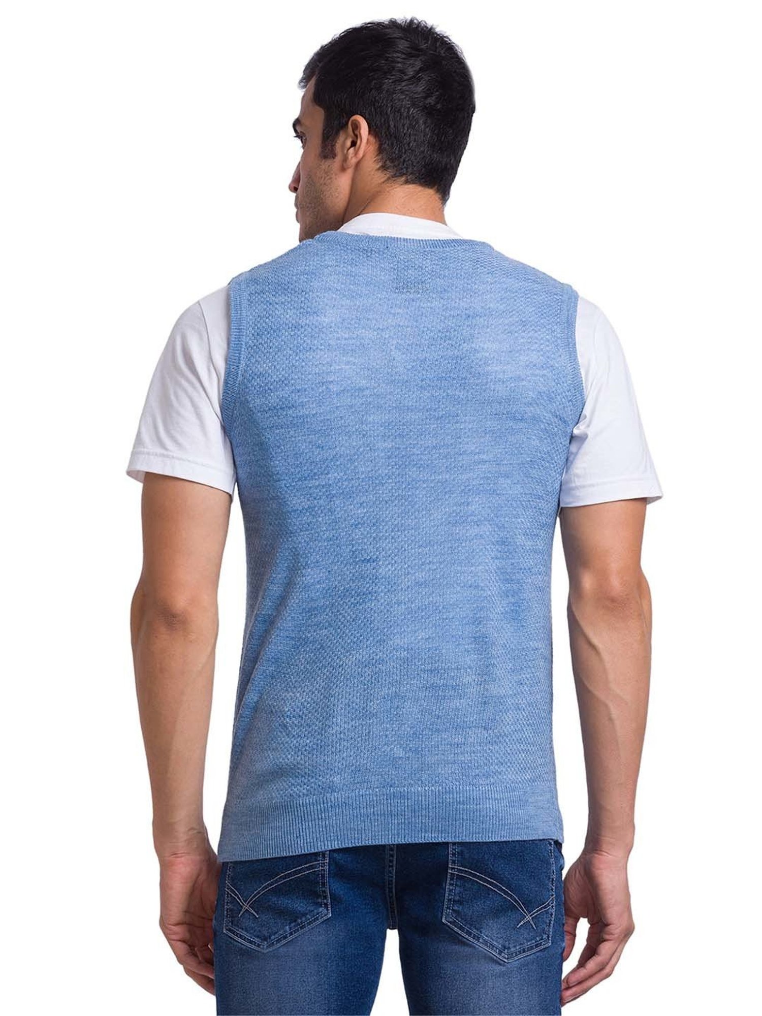 Parx Blue Regular Fit Self Design Sweater