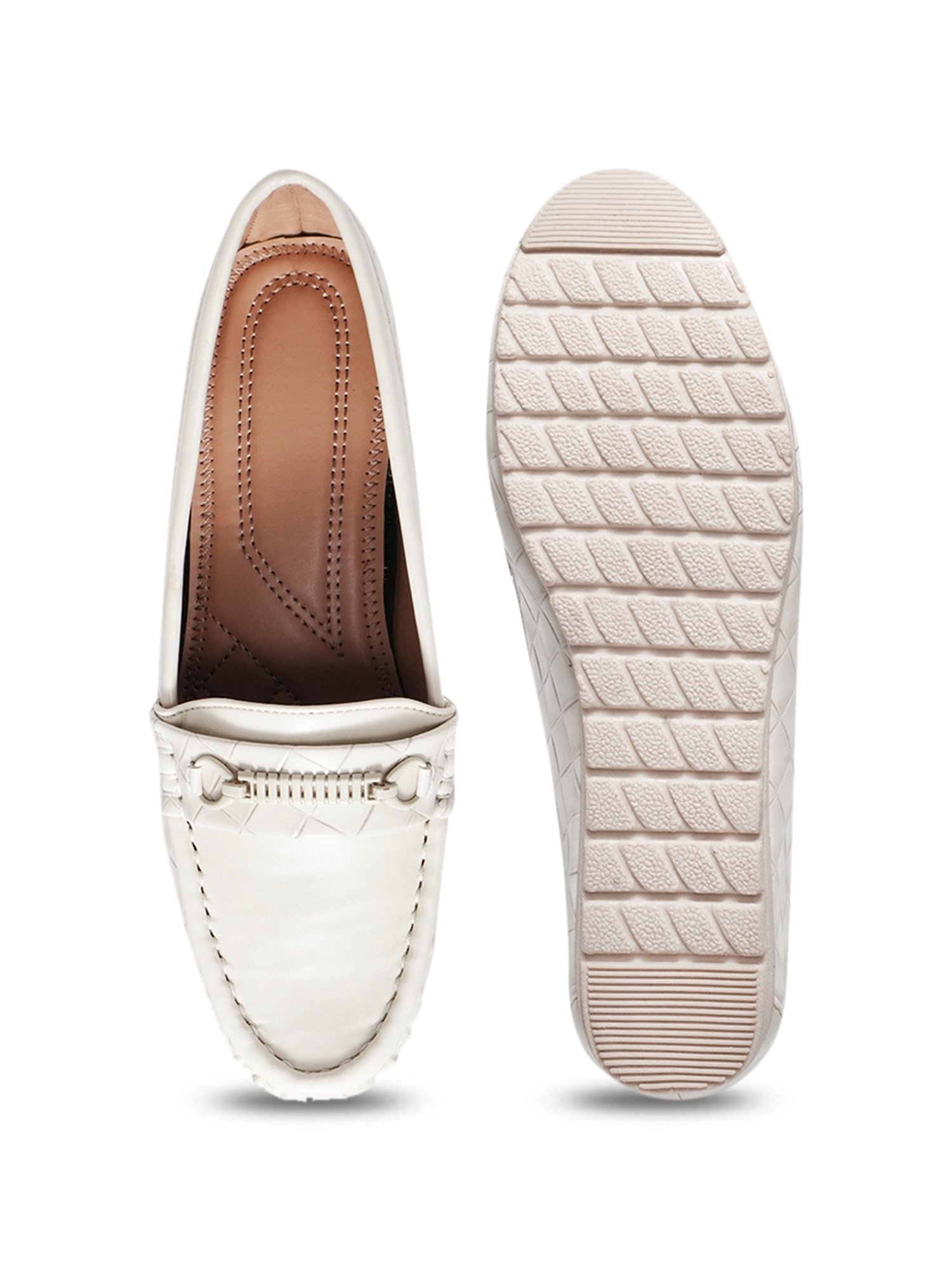 The White Pole Women's White Casual Loafers