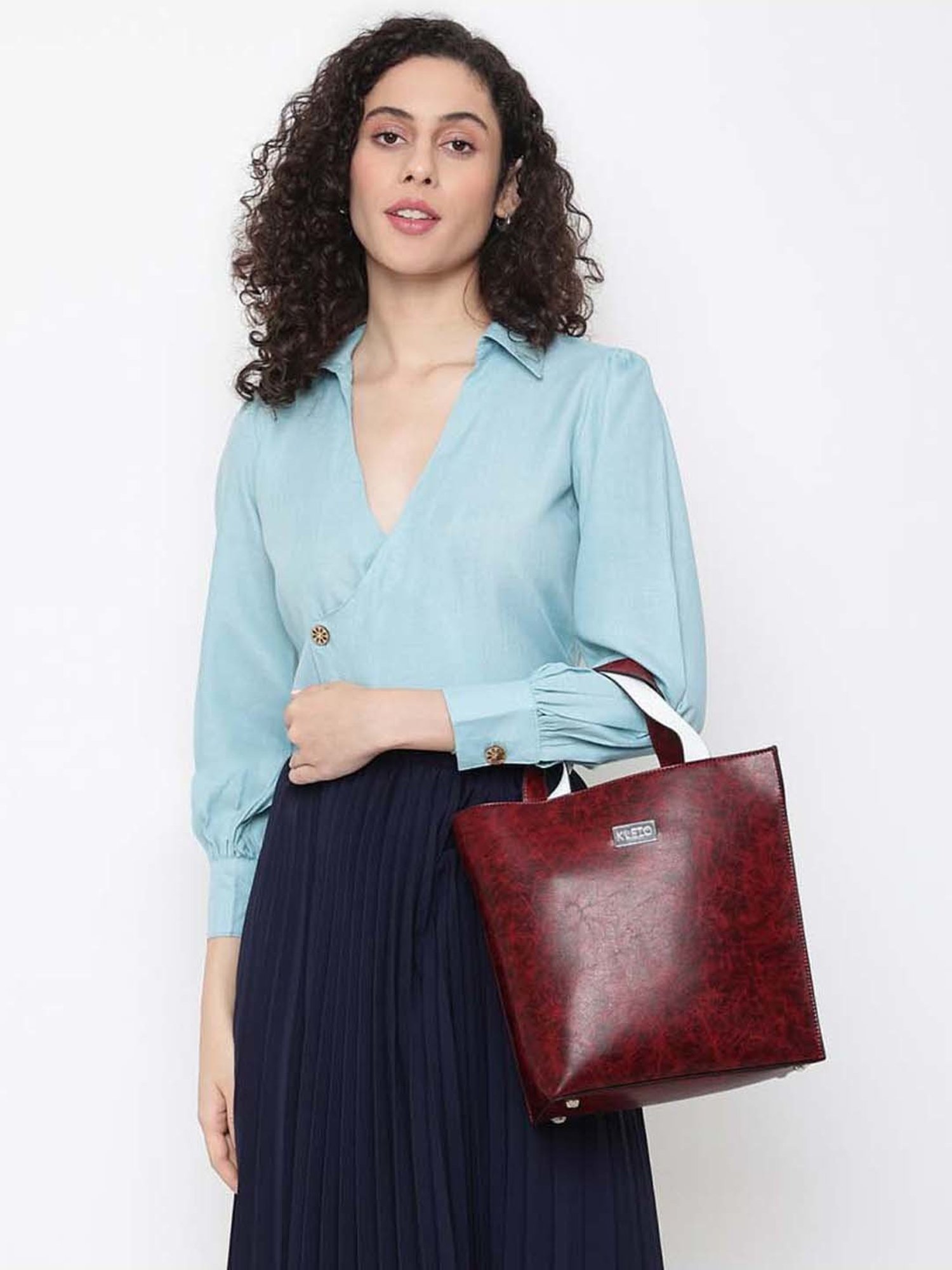 KLEIO Maroon Solid Medium Handbag