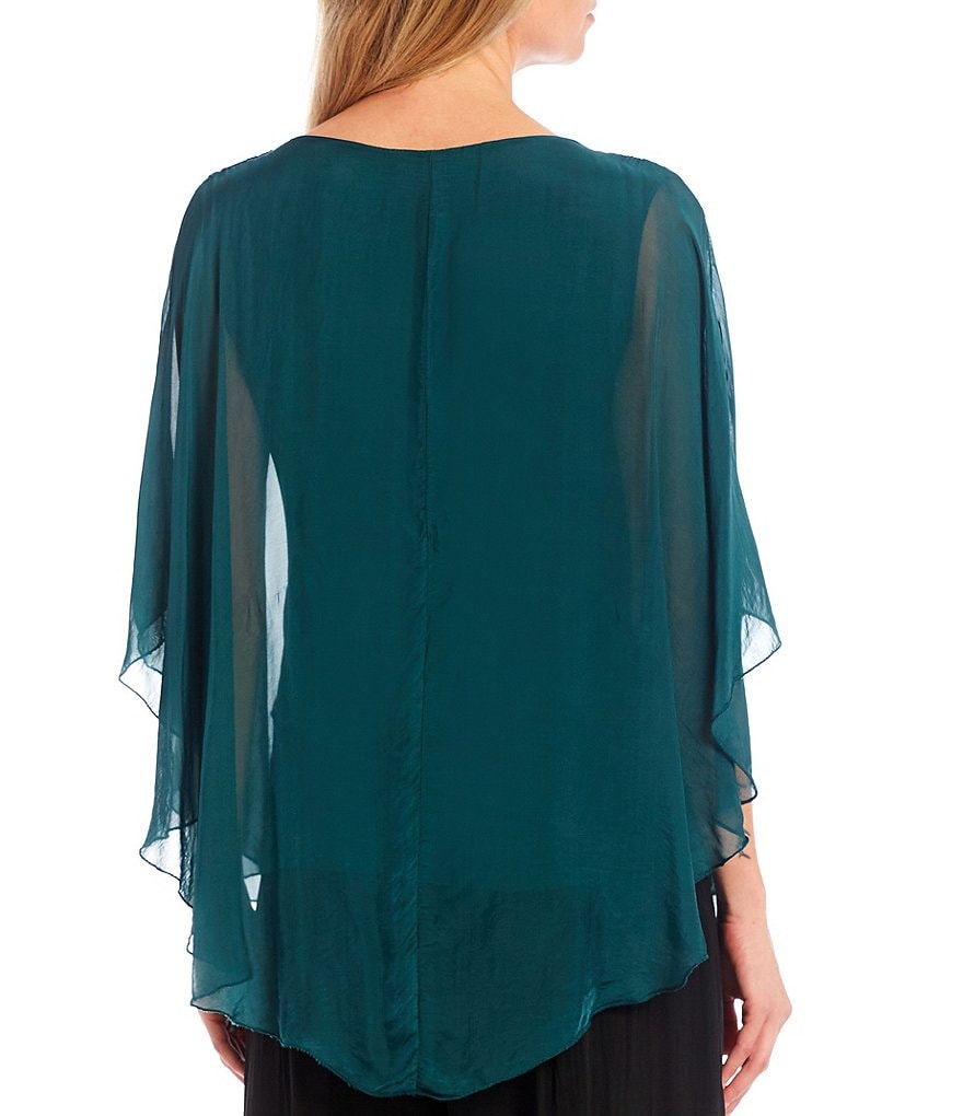 M Made in Italy 3/4 Sleeve Asymmetrical Hem Silky Woven Top