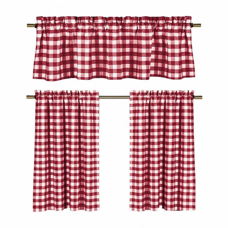 Kate Aurora Holiday Living Classic Poinsettia Complete 3 Piece Christmas Kitchen Curtain Tier & Valance Set - 58 in. W x 36 in. L