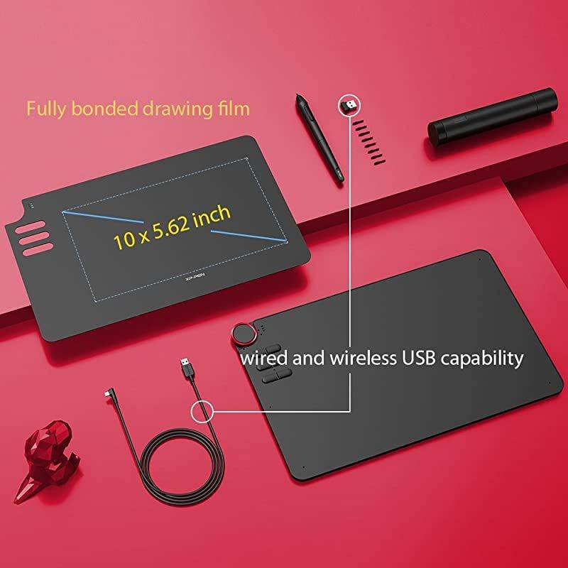 Deco 03 Wireless 2.4G Digital Graphics Drawing Tablet Drawing Pen Tablet with Battery-Free Passive Stylus and 6 Shortcut Keys (8192 Levels Pressure) 10x6 Inch